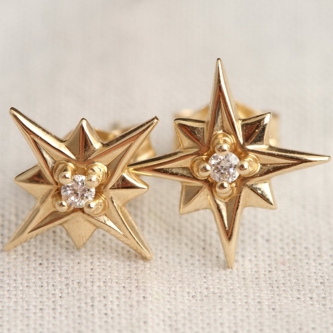 Compass Rose Earrings (14k Yellow Gold)