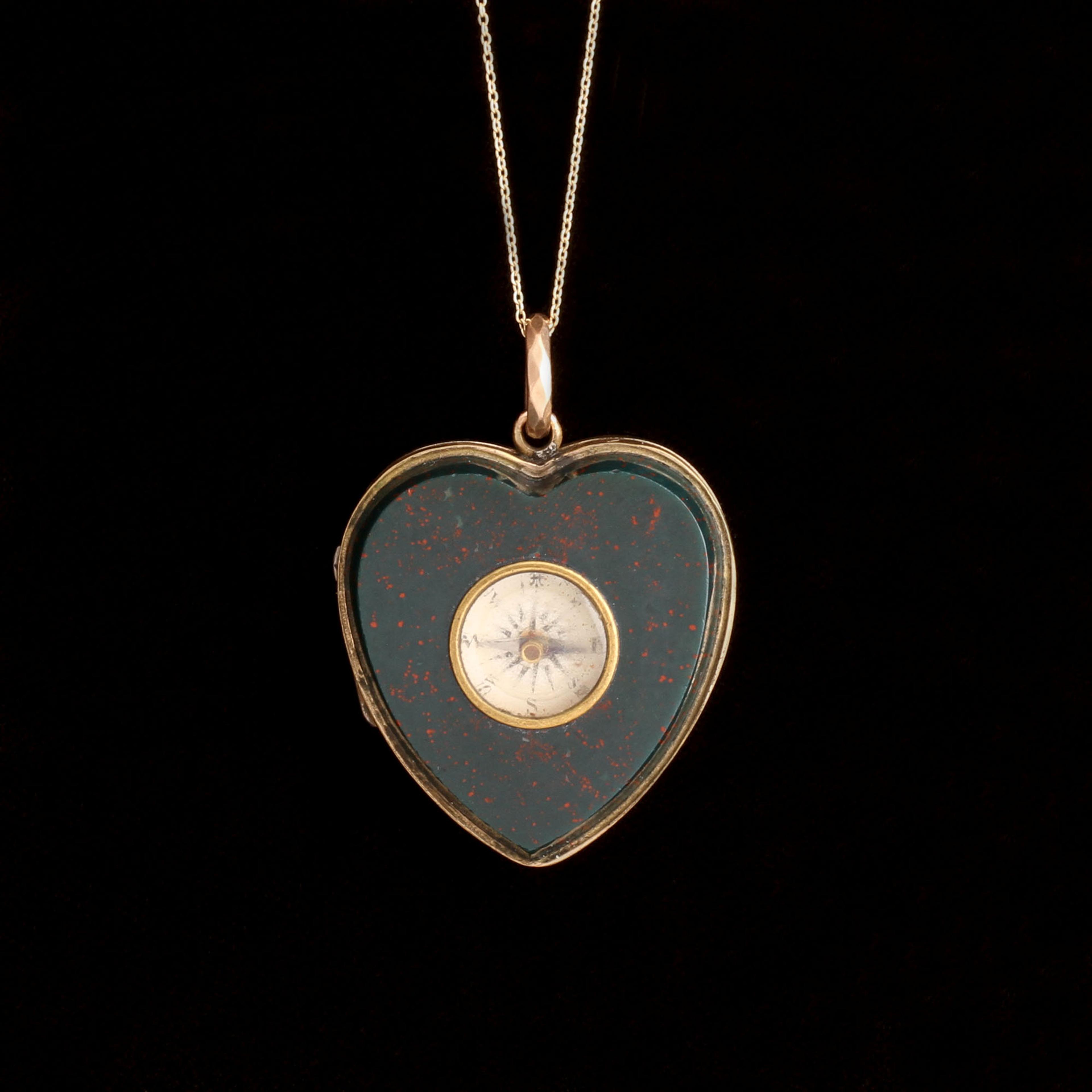 Detail of Victorian Bloodstone Heart Compass Locket