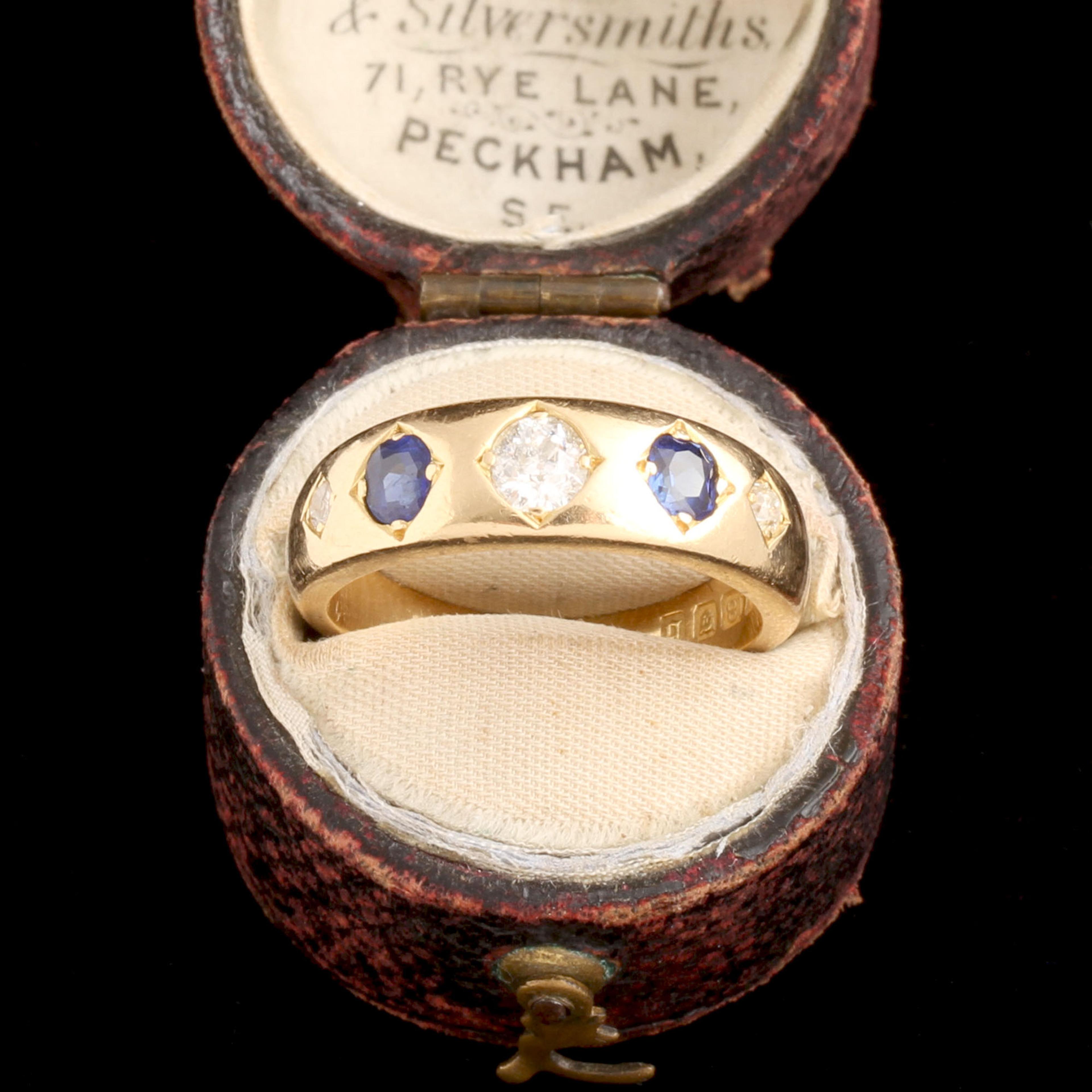 Detail of 1920s Diamond & Sapphire Five Stone Ring