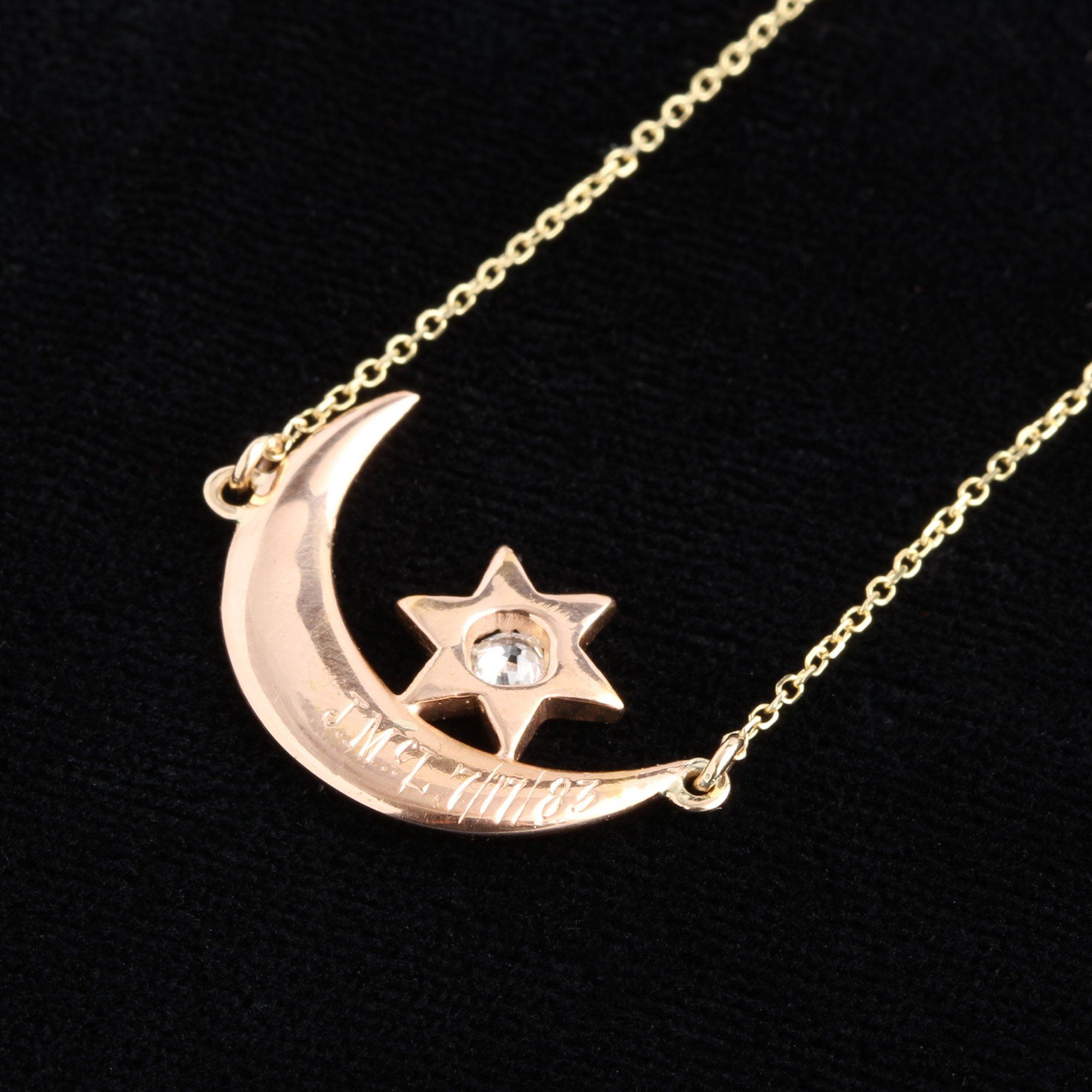 Victorian Crescent Moon and Diamond Star Necklace