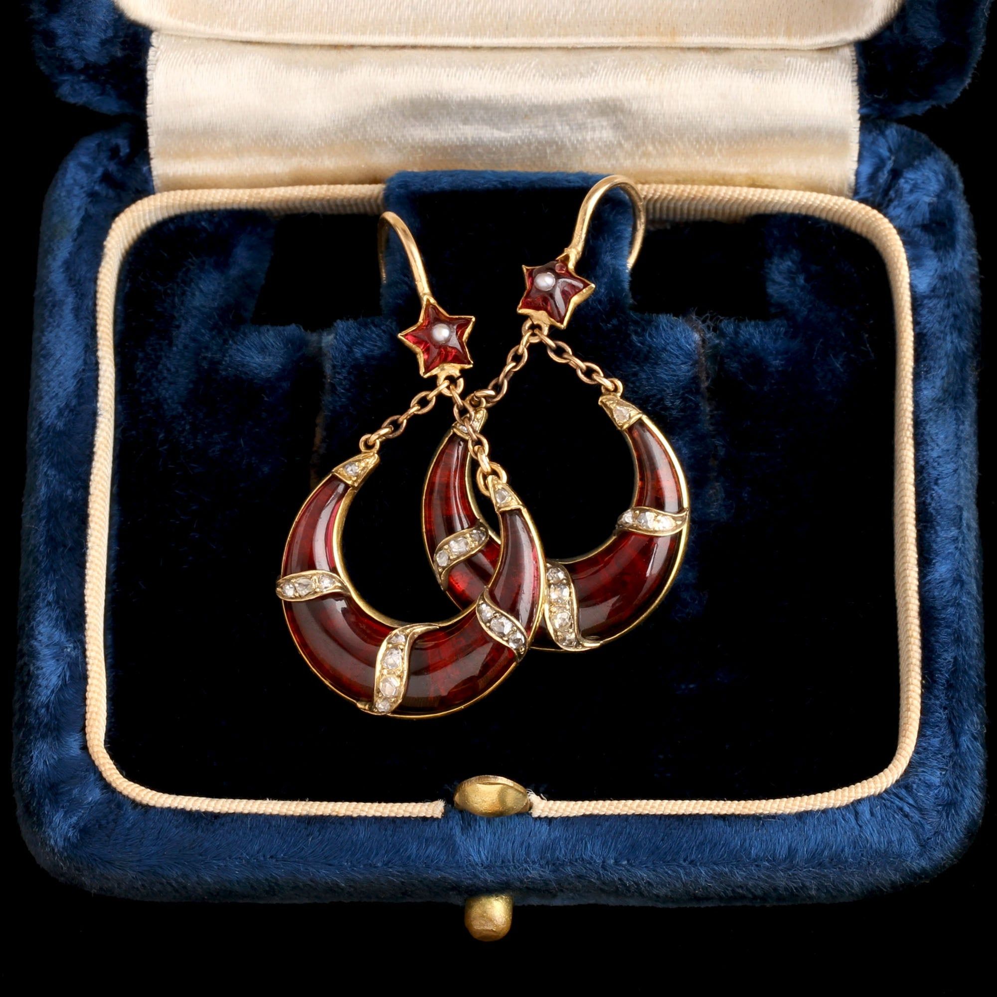 Victorian Garnet & Diamond Celestial Earrings