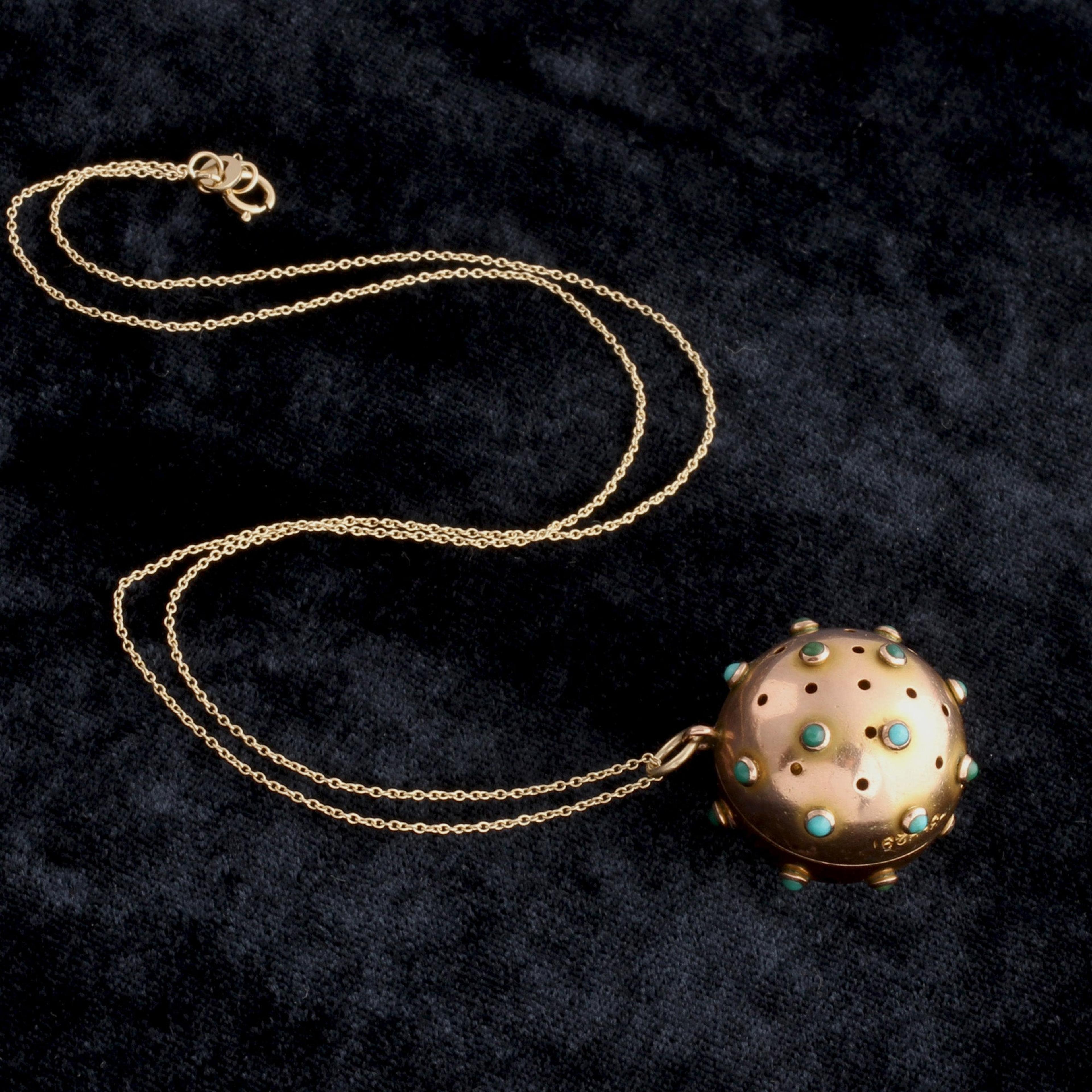 Detail of Edwardian Rose Gold & Turquoise Pomander