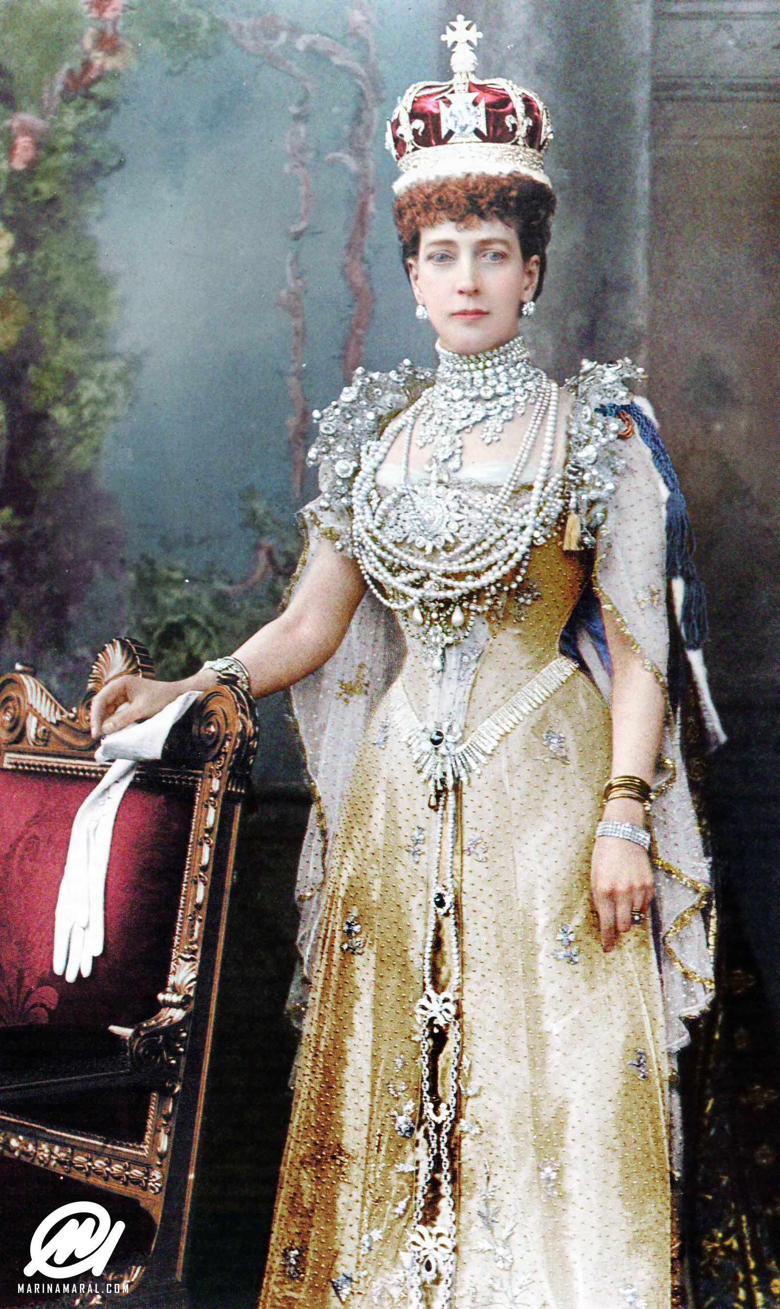 Queen Alexandra wearing the Dagmar cross (underneath those ropes of pearls) at the coronation in 1902.   