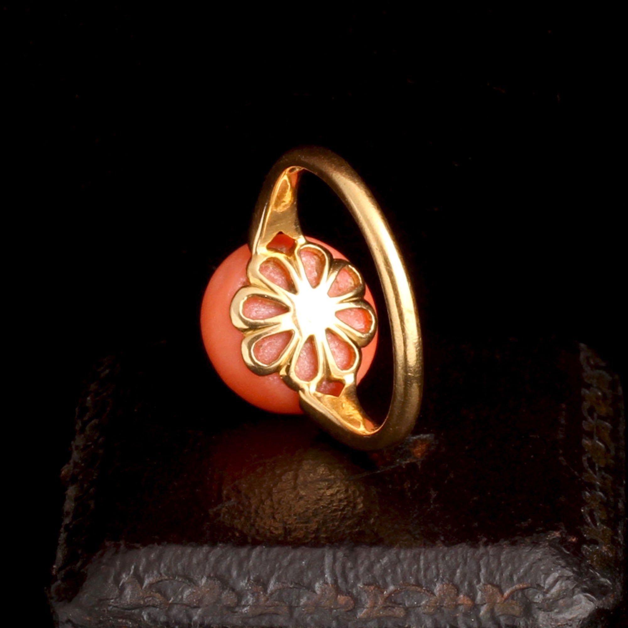 Art Deco Coral Button Ring