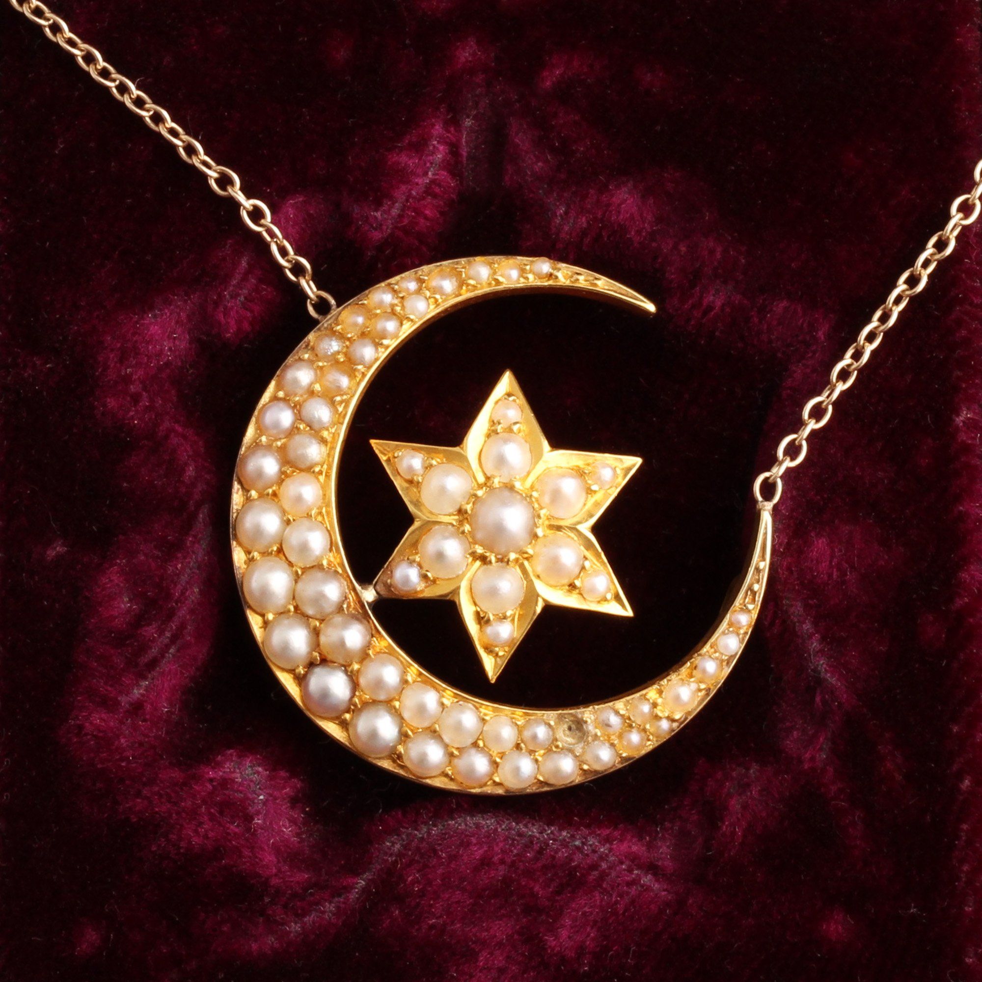 Victorian Moon and Star Necklace