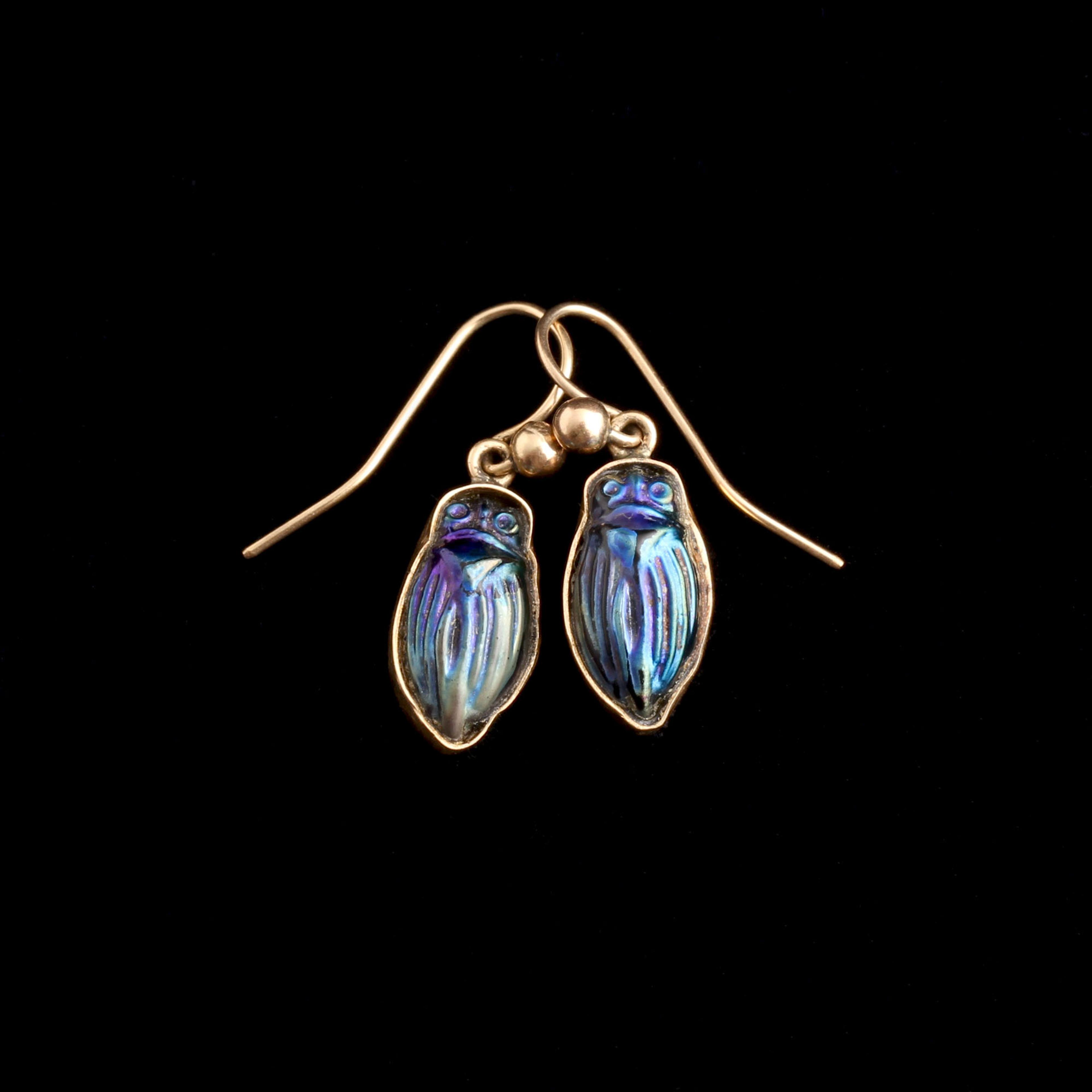 Early 20th Century Iridescent Glass Scarab Earrings