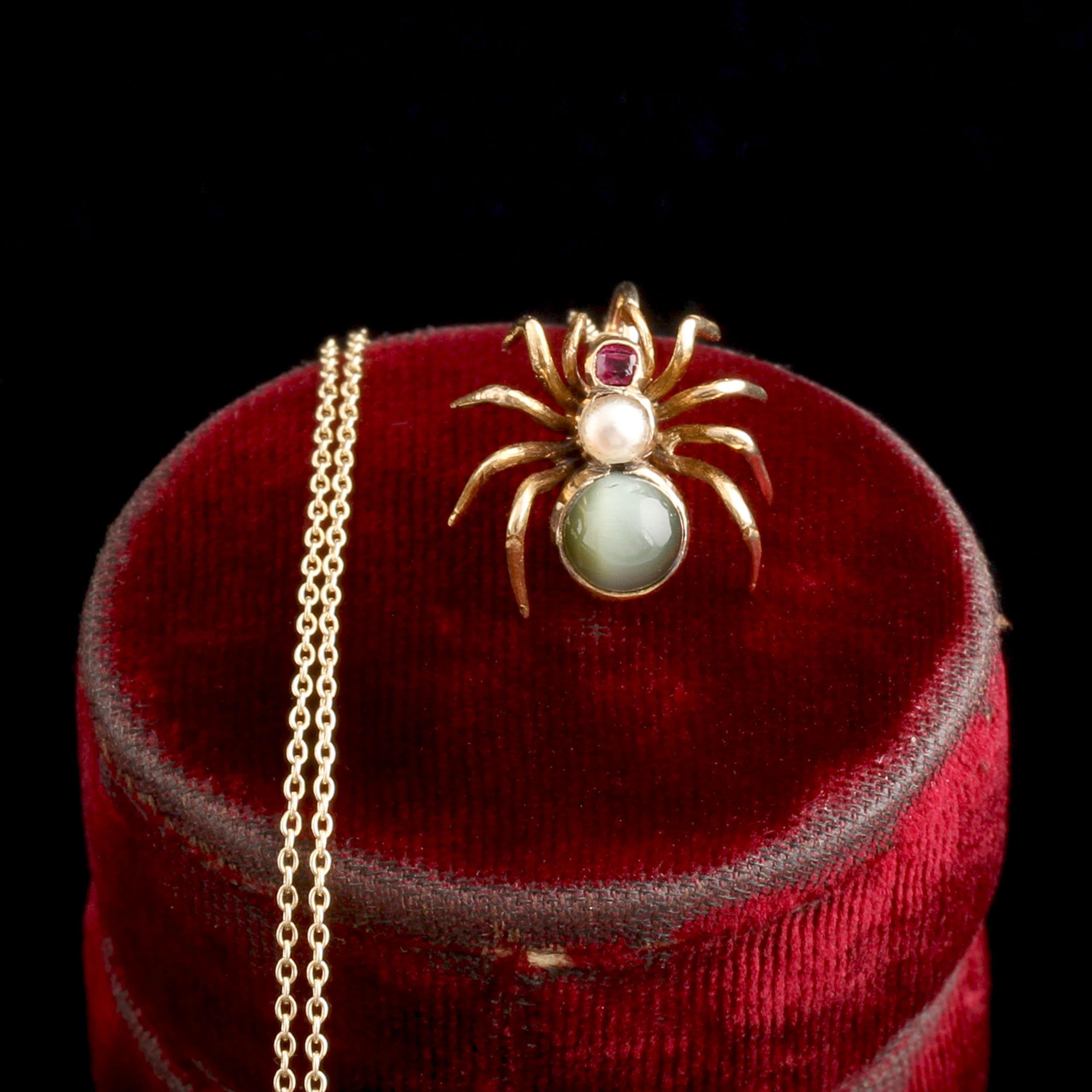 Detail of Victorian Gemstone Spider Necklace