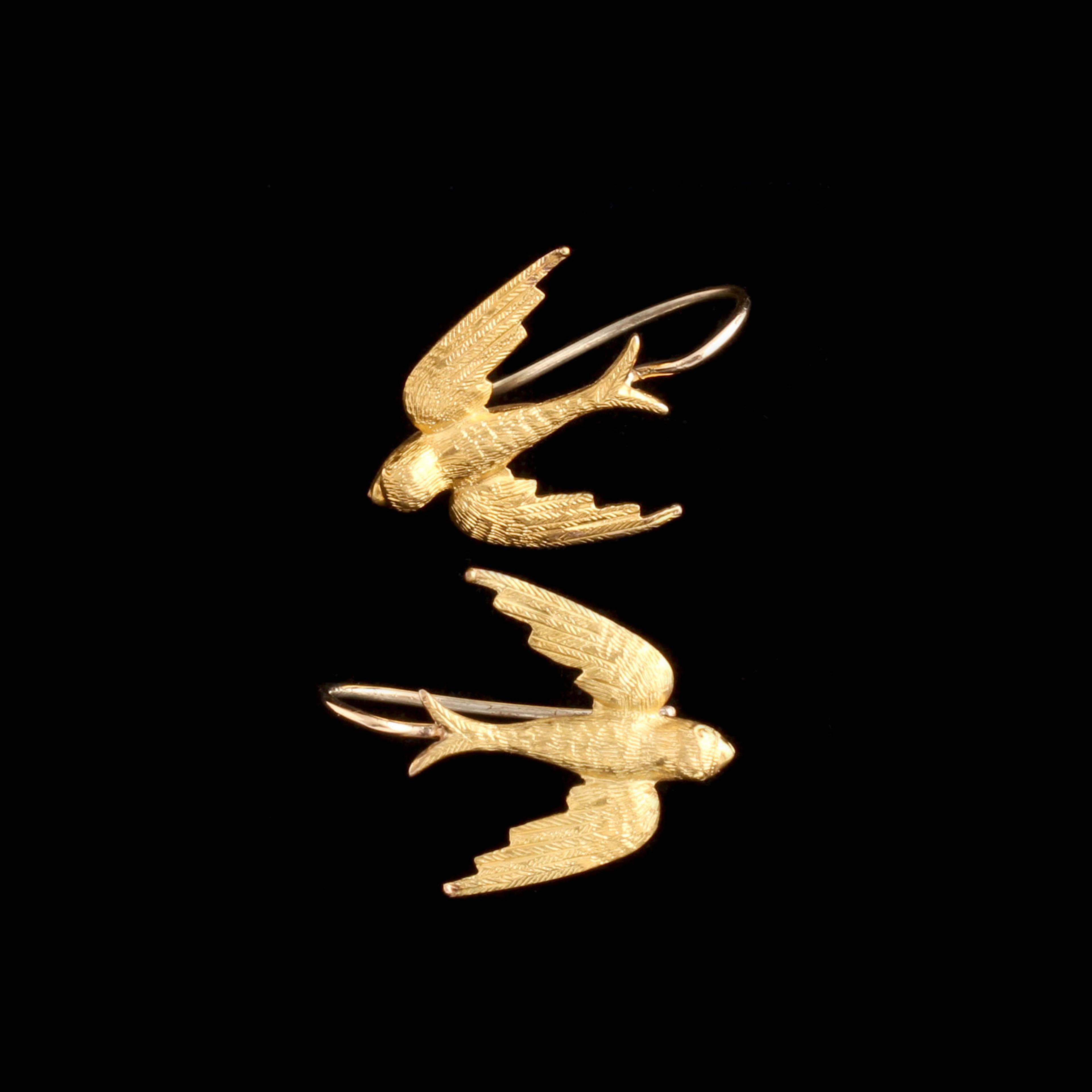 Edwardian Textured Gold Swallow Earrings