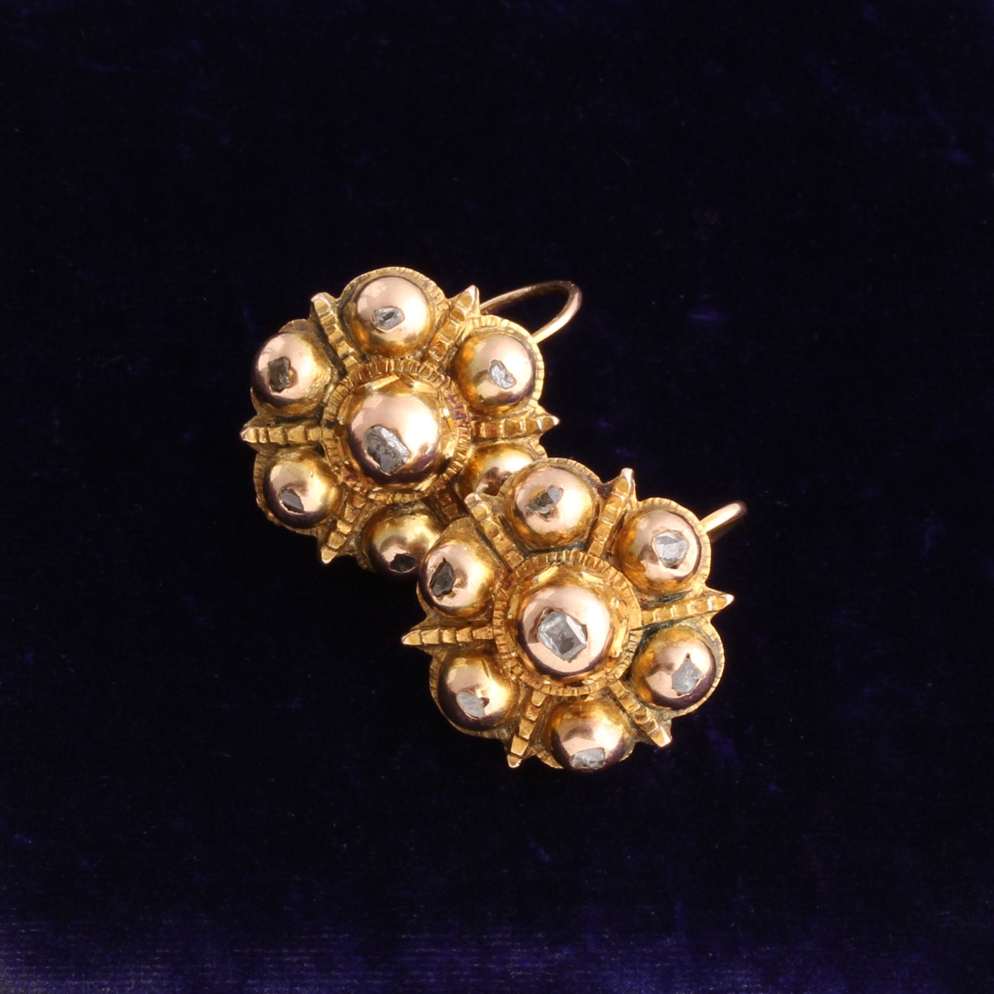 18th Century Iberian Diamond Cluster Earrings