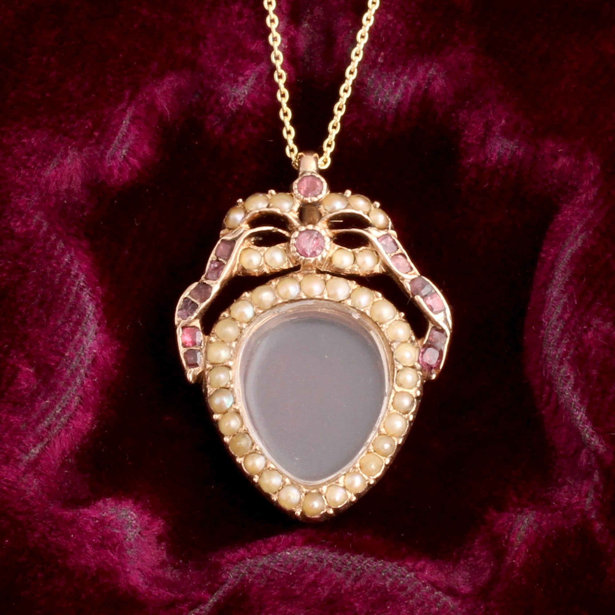 Detail of Georgian Seed Pearl & Garnet Heart Locket