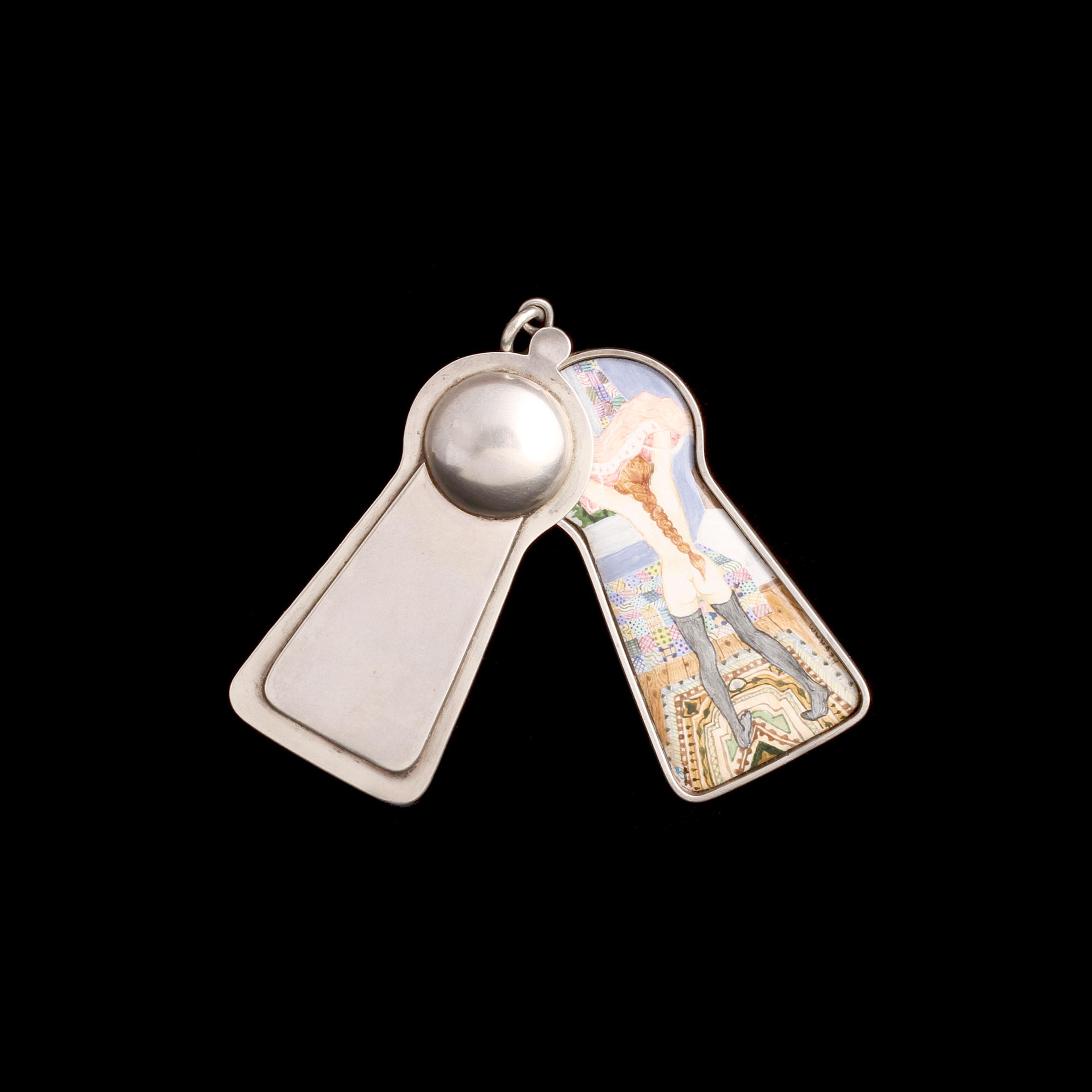 1920s Peep Hole Oversize Silver Pendant