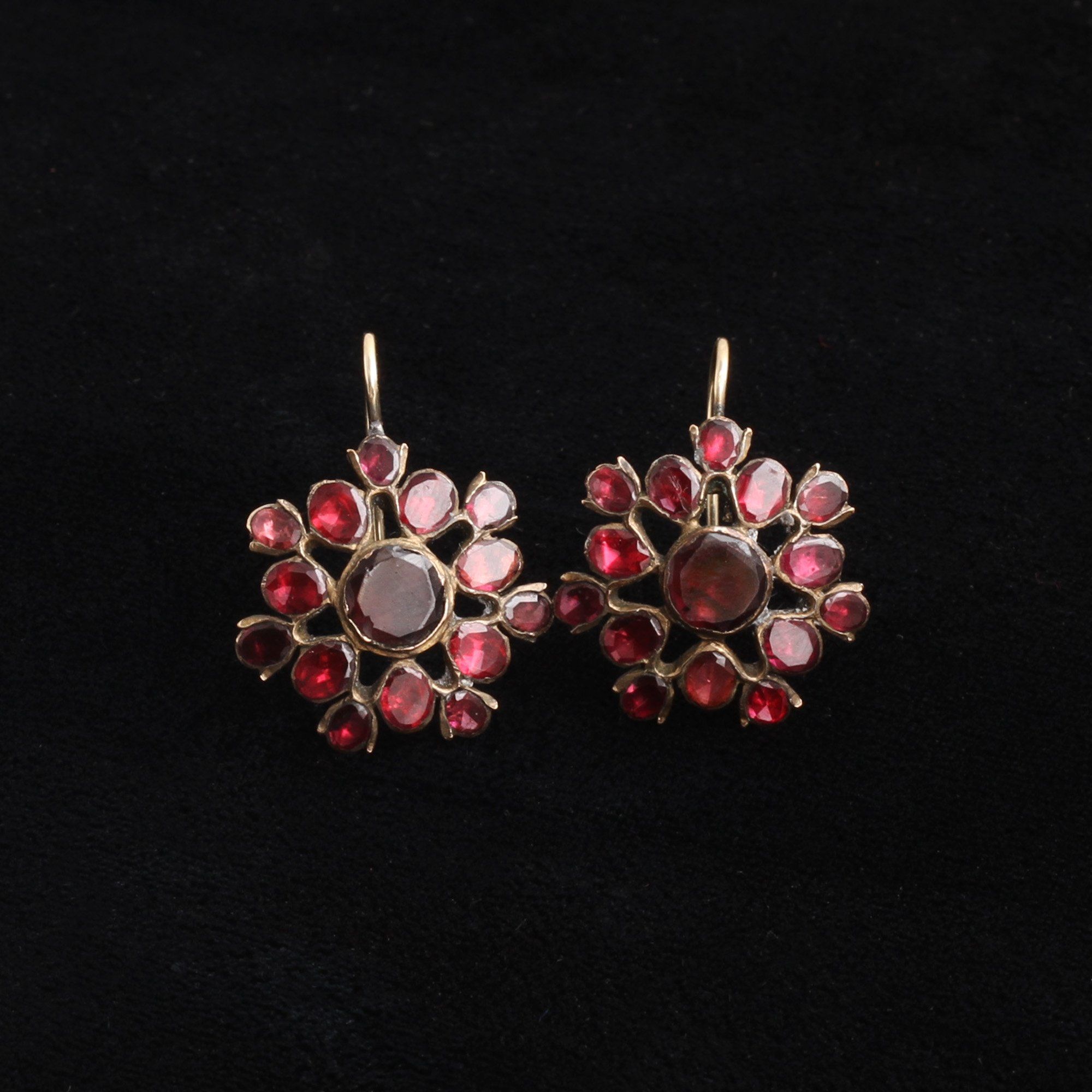 18th Century Flat Cut Garnet Cluster Earrings