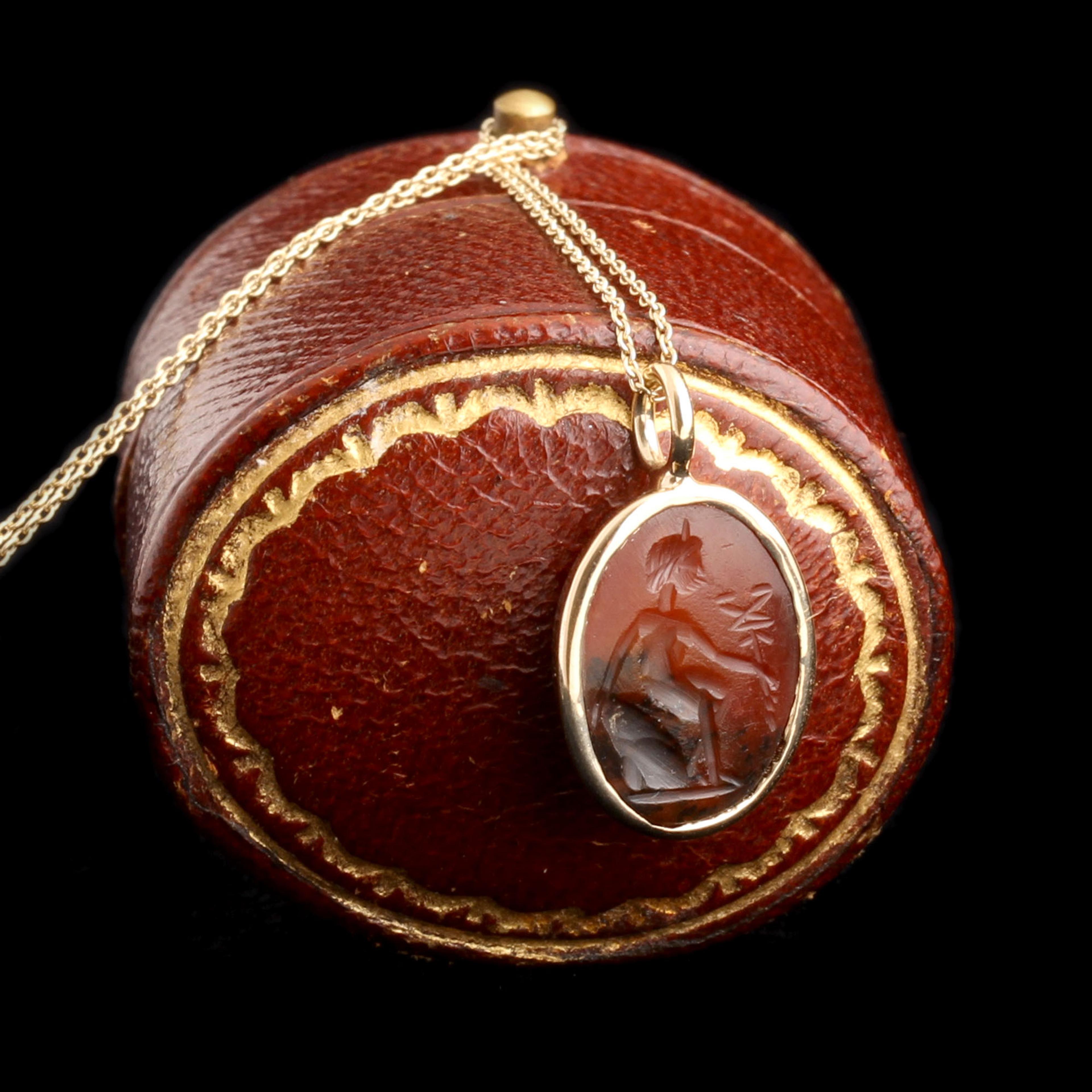 Ancient Roman Hermes Intaglio Agate Necklace