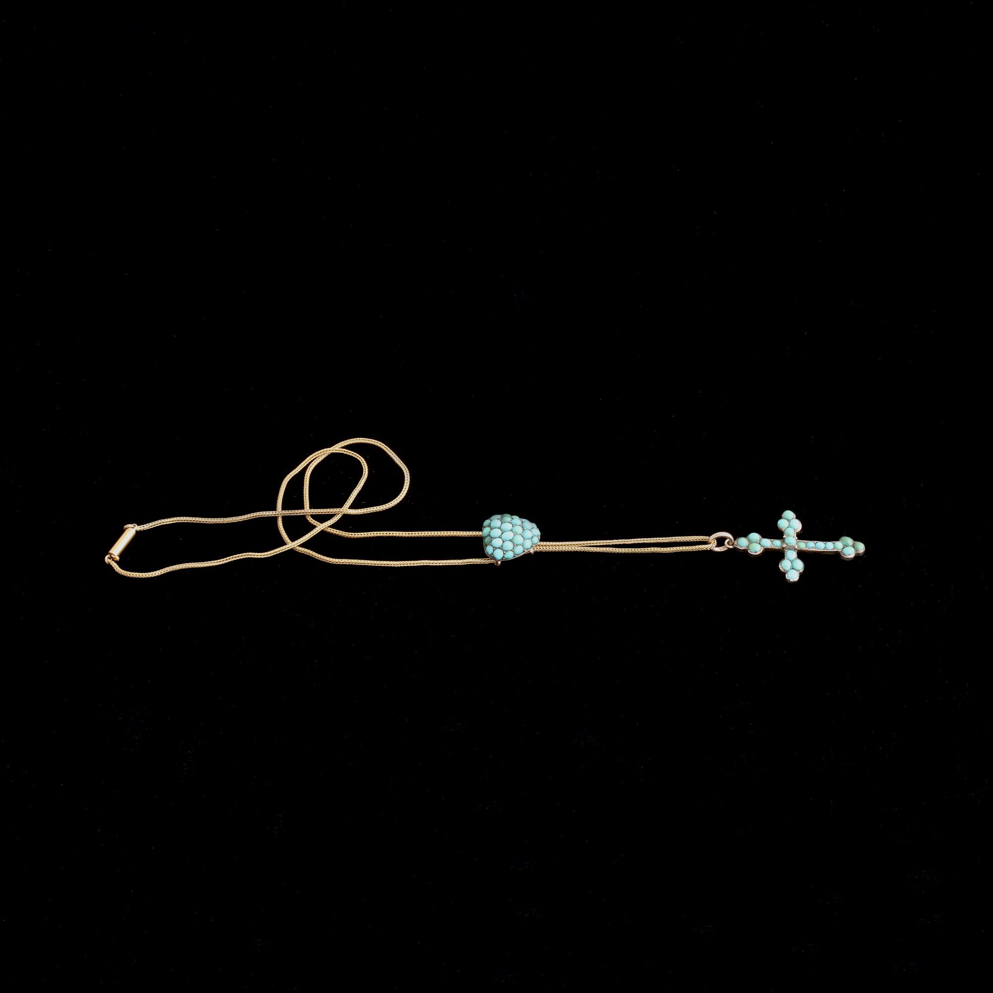 Victorian Turquoise Heart and Cross Necklace