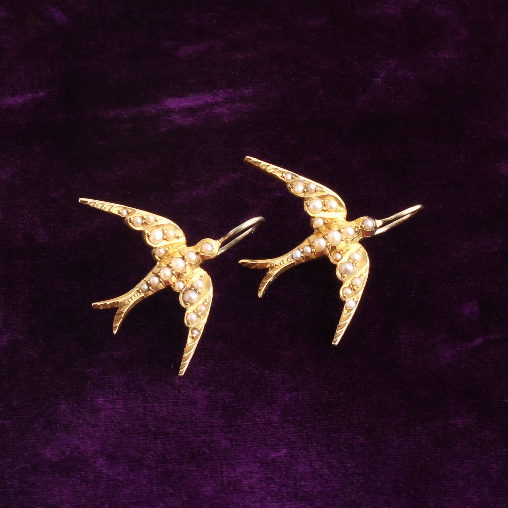 Edwardian Seed Pearl Swallow Earrings