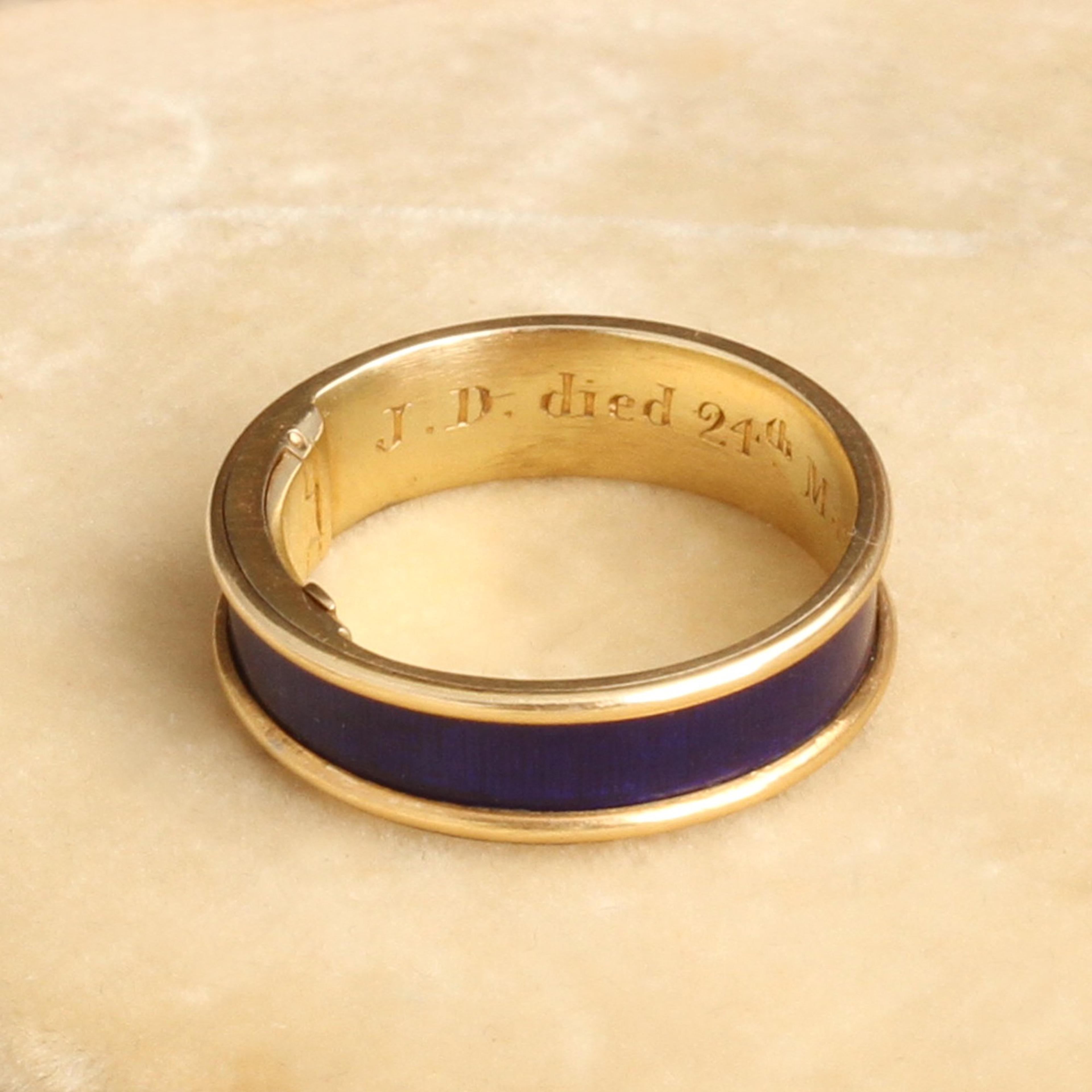 Georgian Enameled Mourning Ring with Concealed Locket