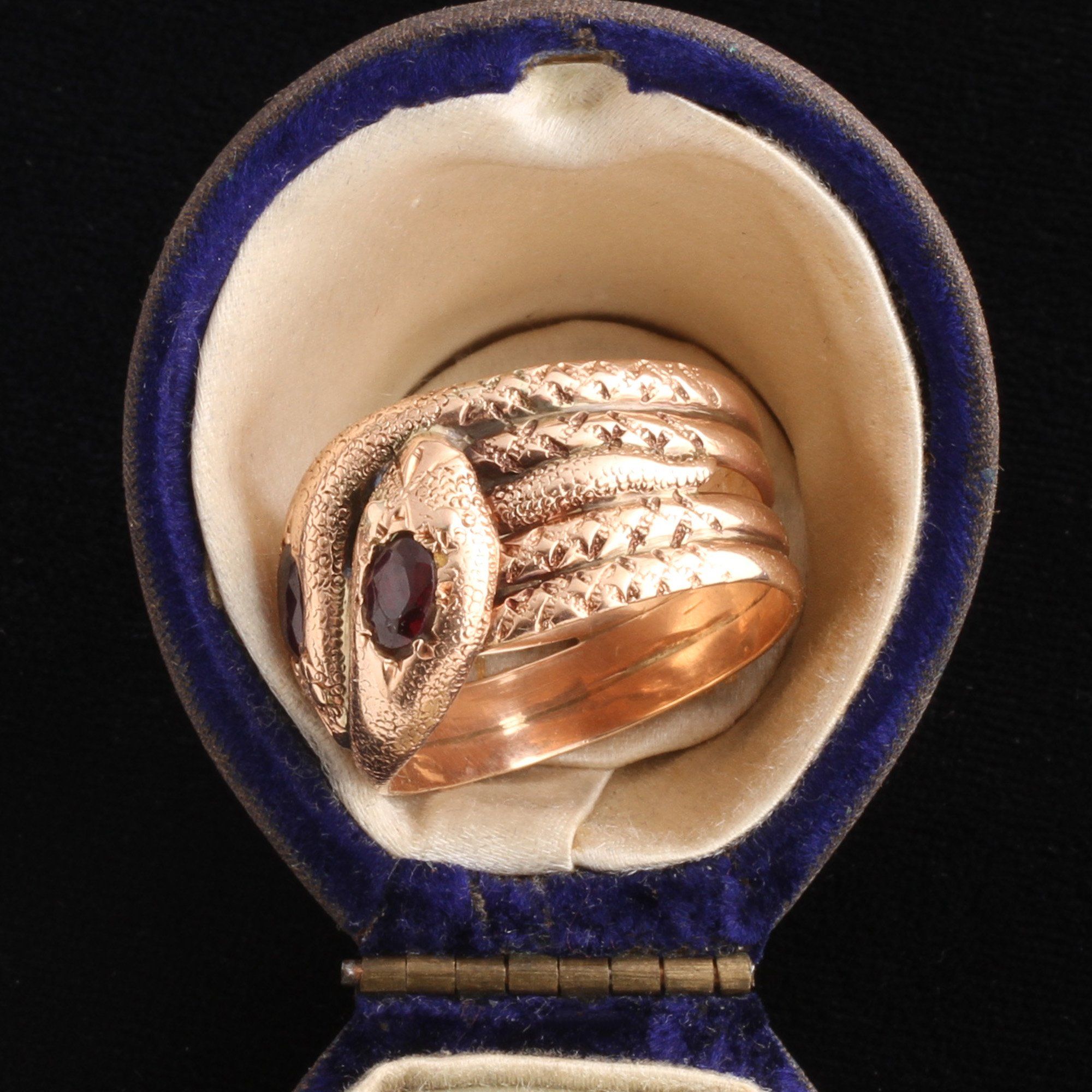 Victorian Garnet & Rose Gold Twin Snakes Ring