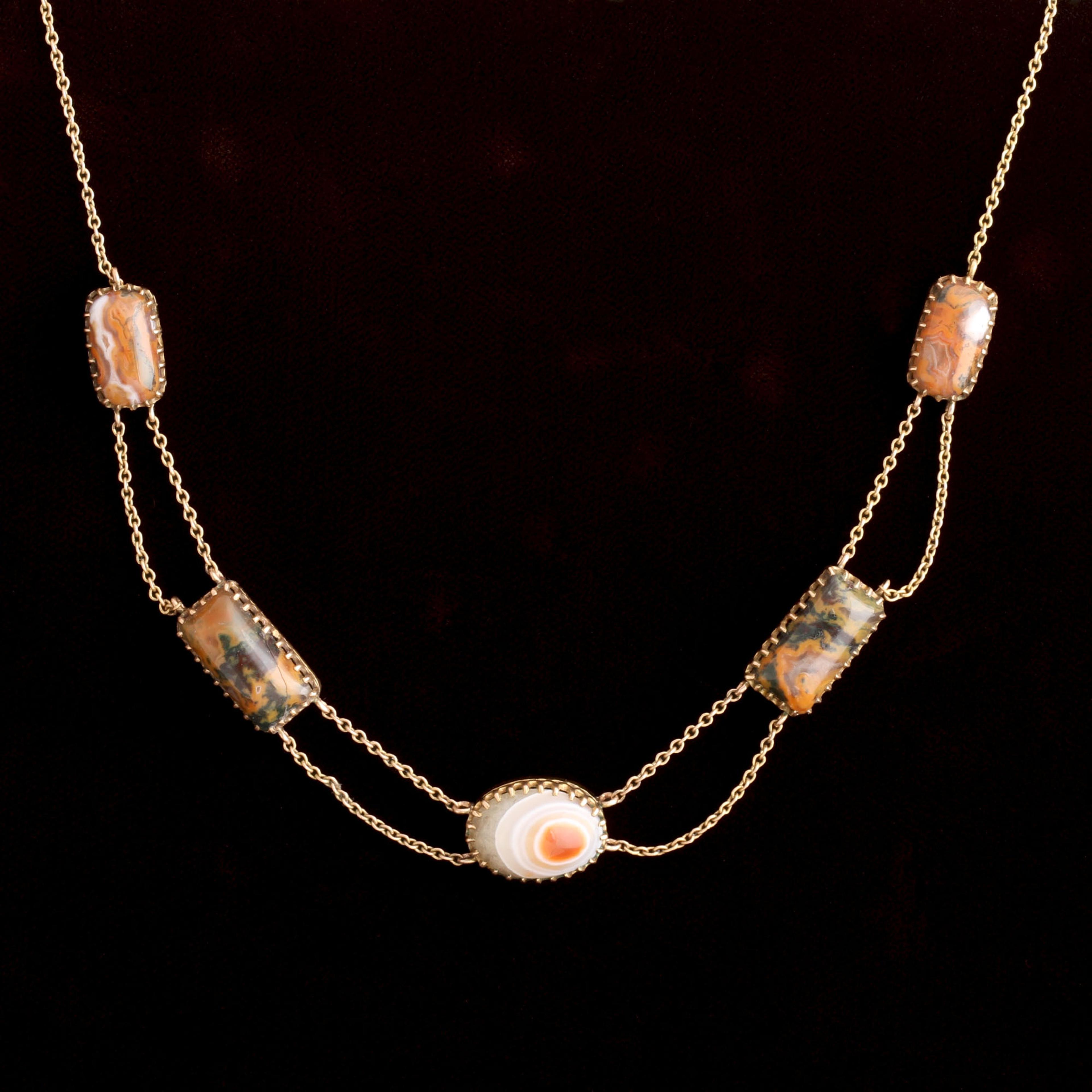 Victorian Agate & Jasper Festoon Necklace
