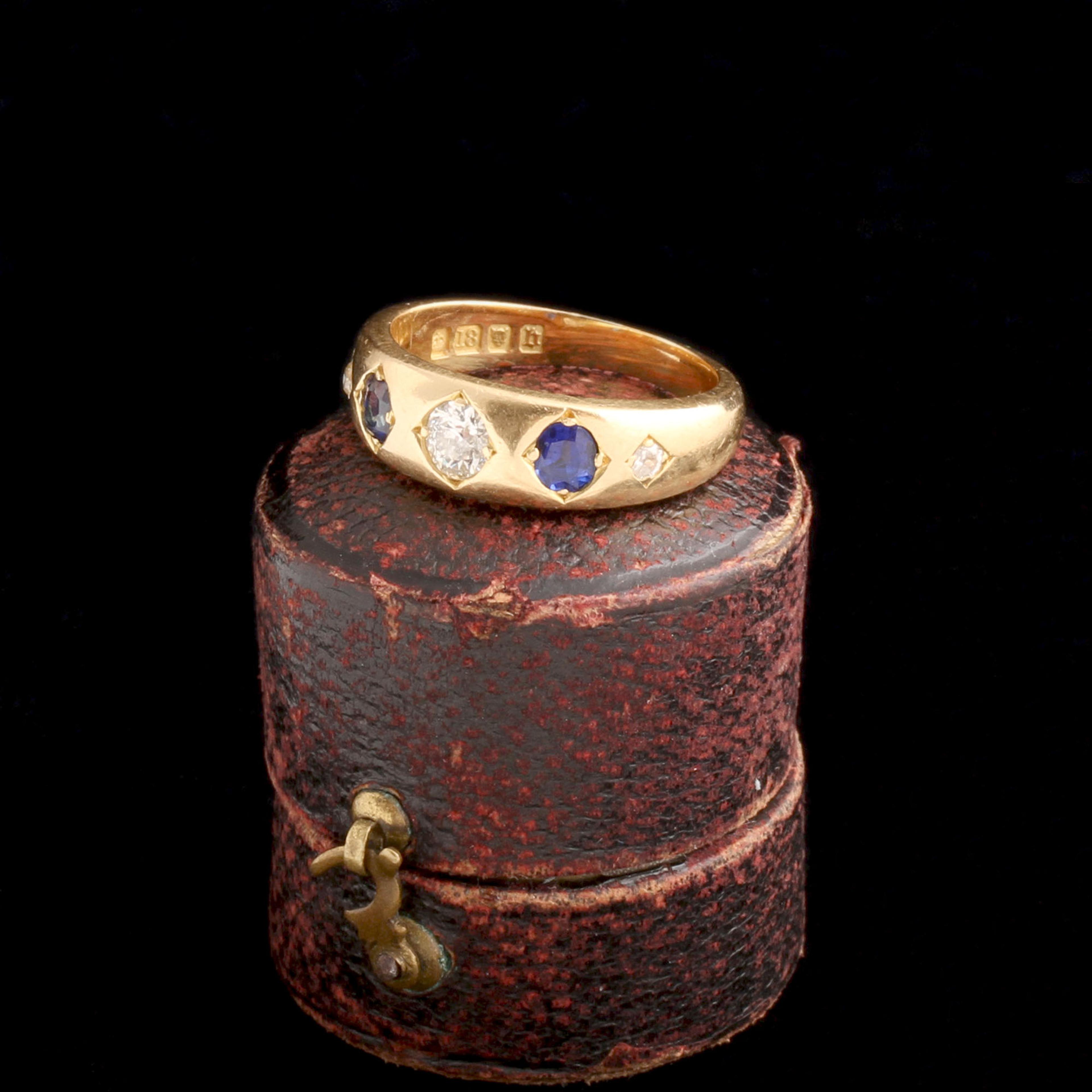 Detail of 1920s Diamond & Sapphire Five Stone Ring