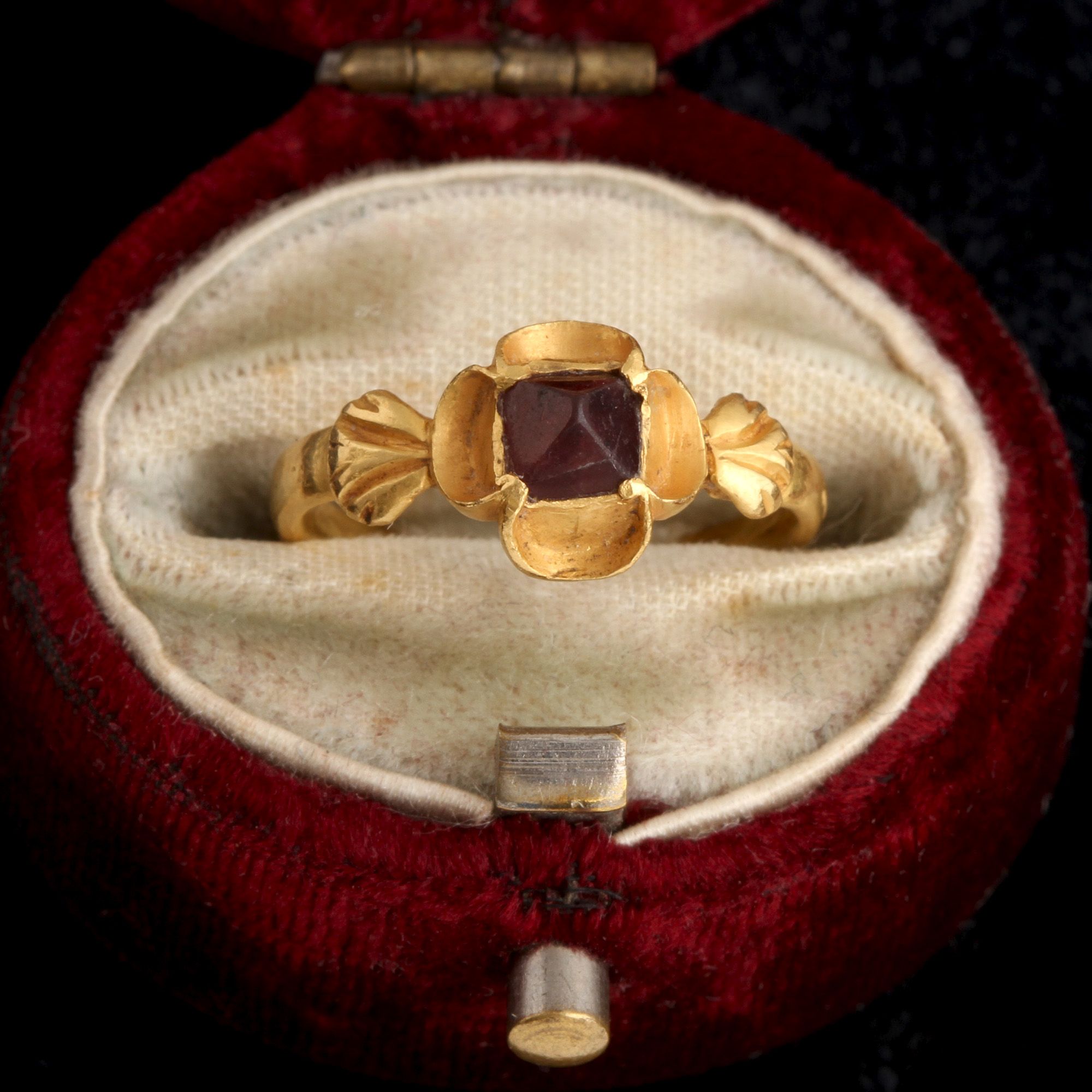 Post Medieval point cut garnet ring