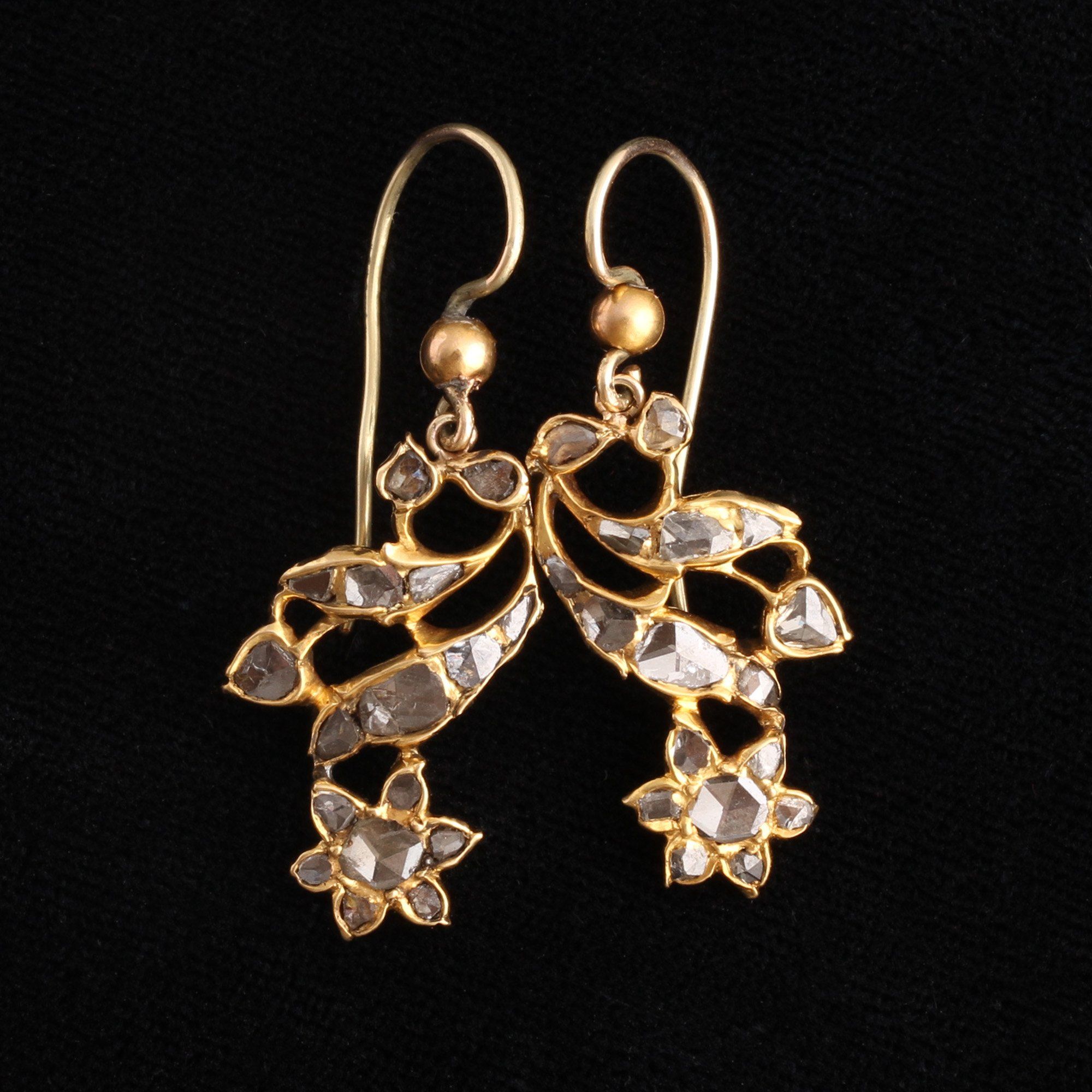 Georgian Rose Cut Diamond Flower Earrings
