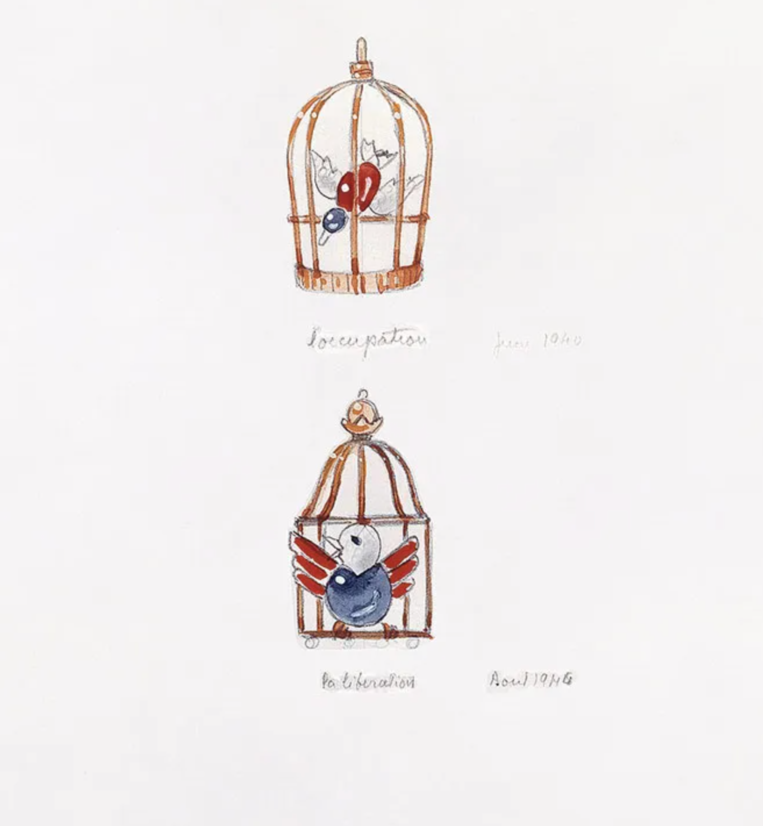 Cartier design of the caged and freed birds made during and after World War II. Cartier Archives.