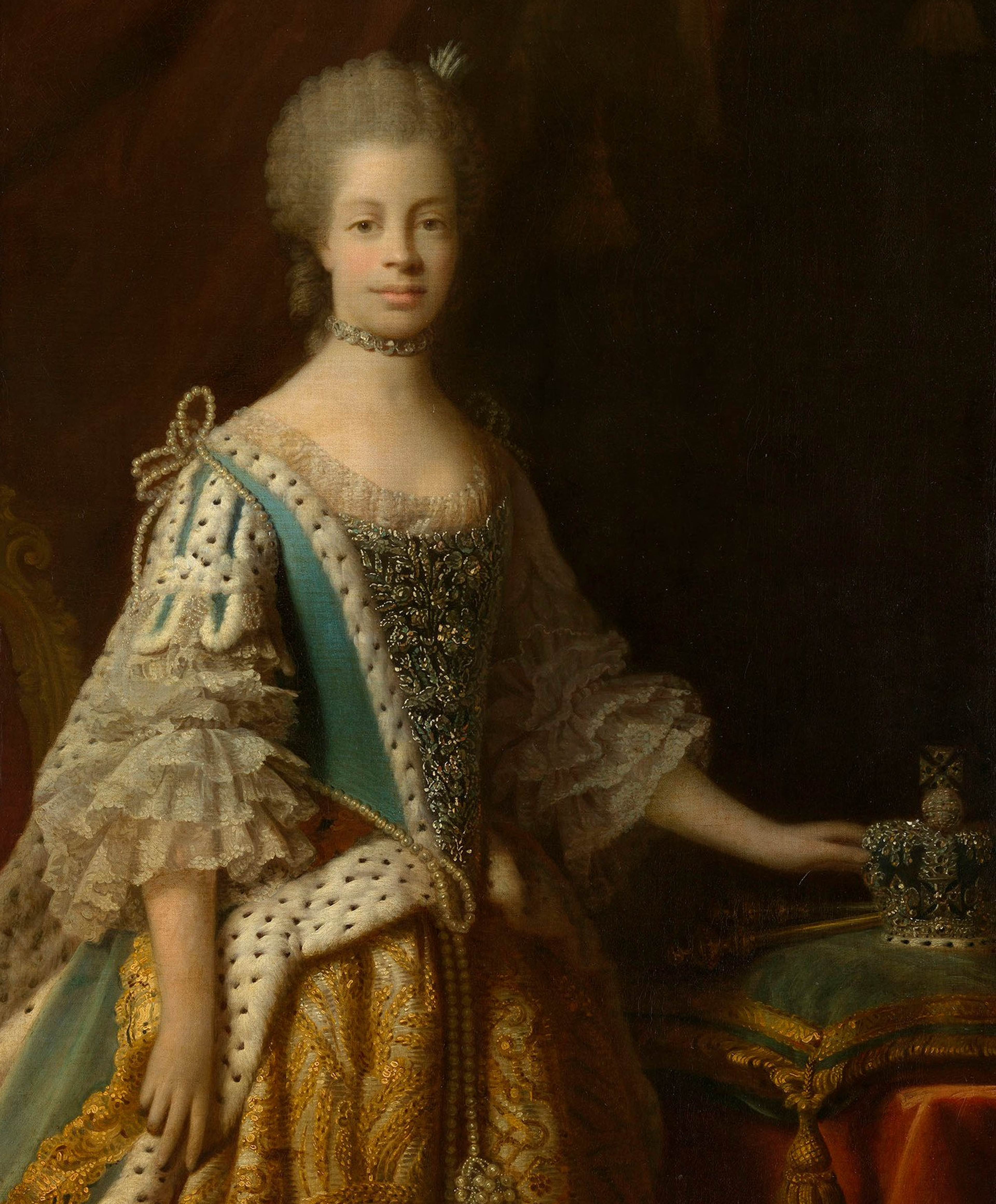 Queen Charlotte, 1761-69 by Allan Ramsay. Royal Collection Trust.