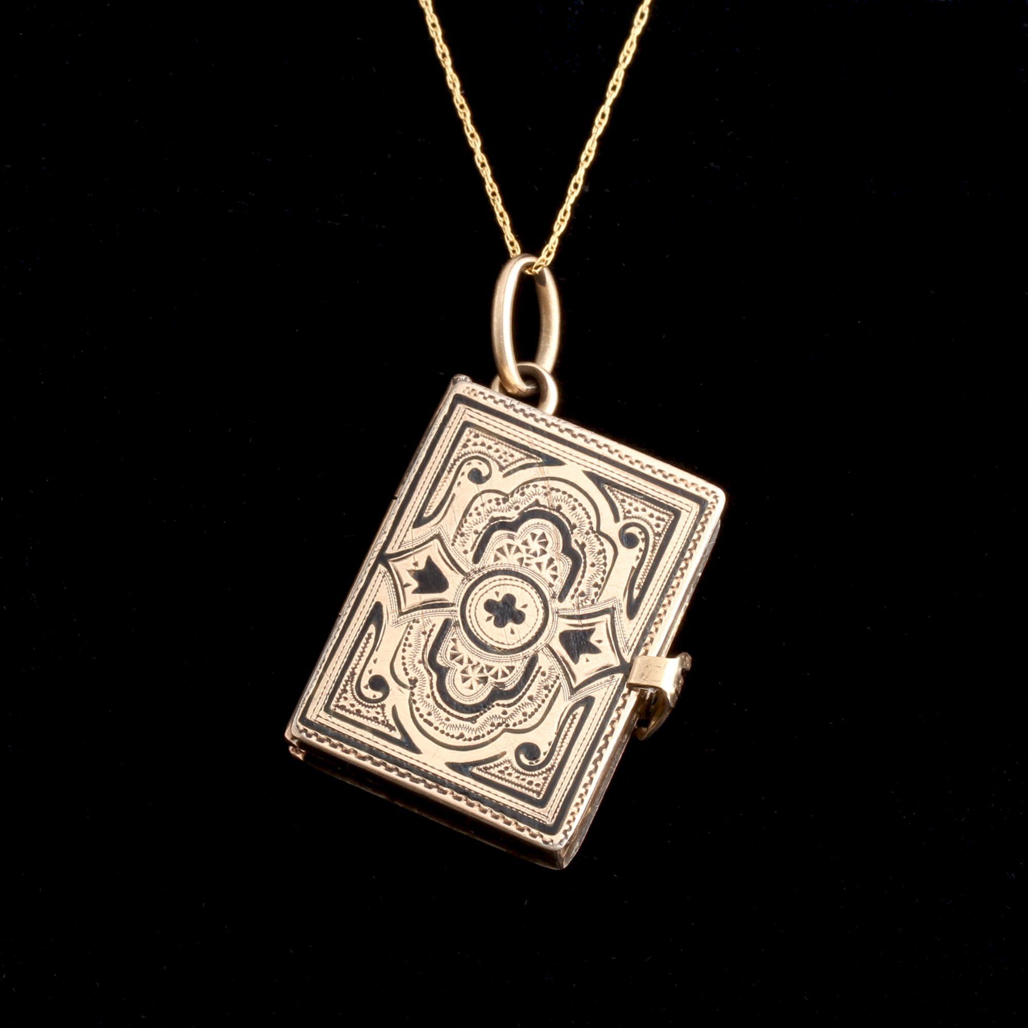 Victorian Black Enameled Book Locket