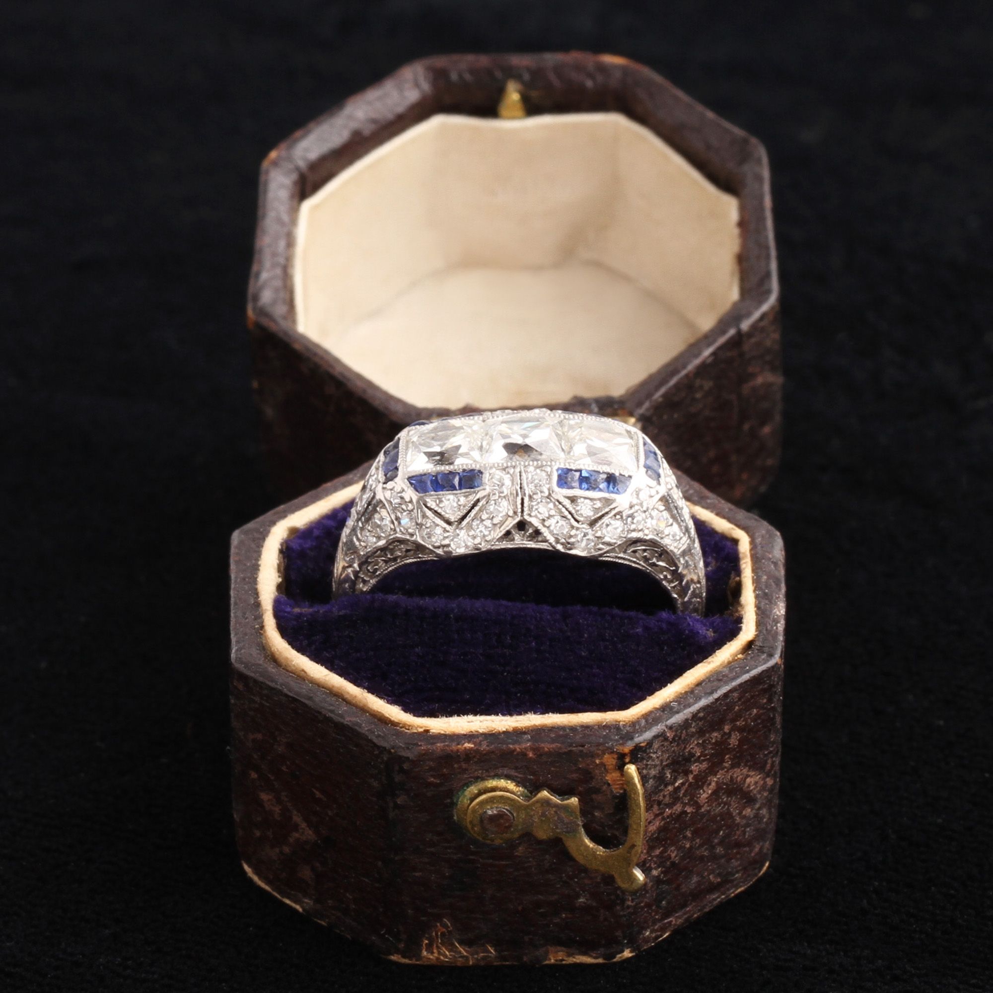 Art Deco French Cut Diamond Trilogy Ring