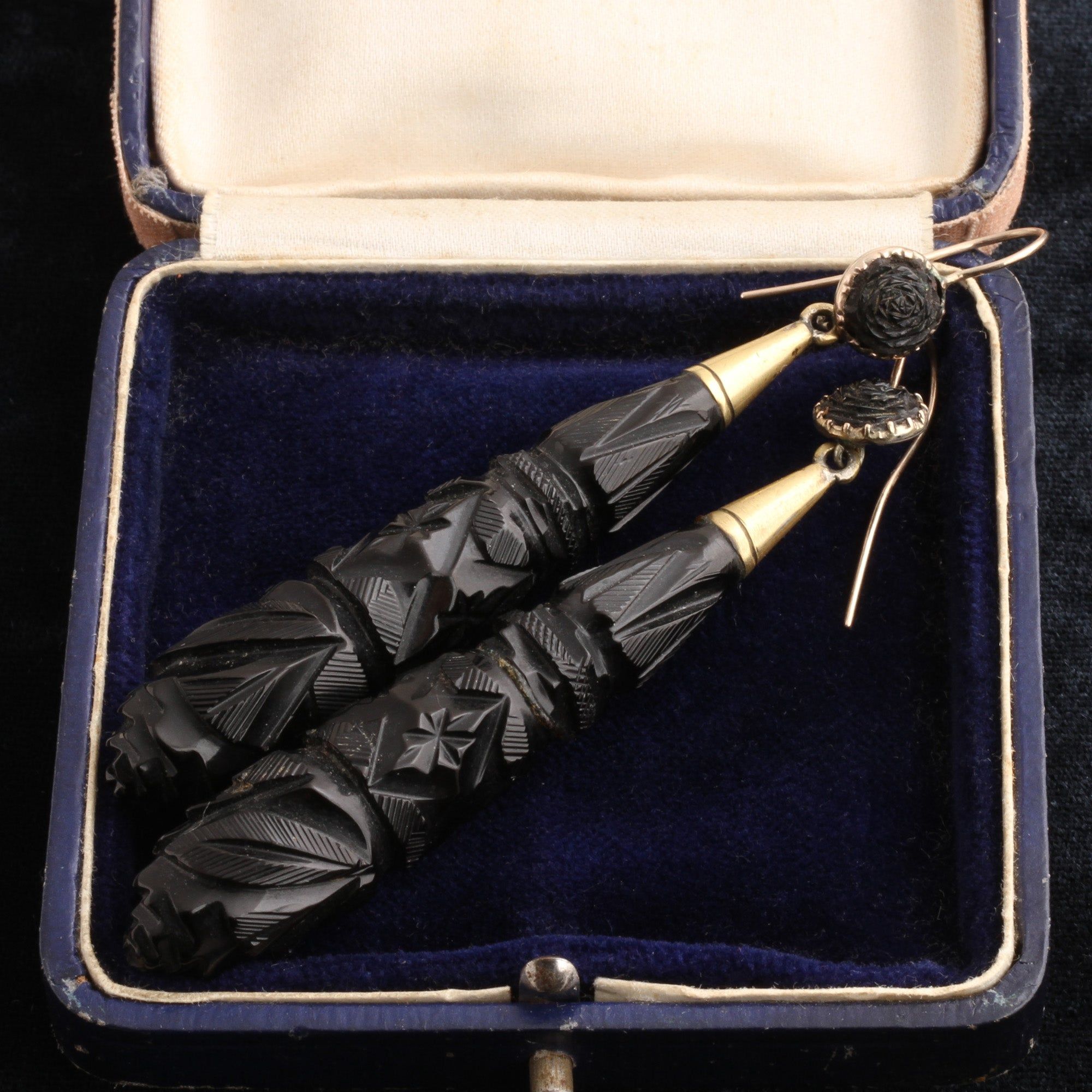 Victorian Carved Jet Drop Earrings