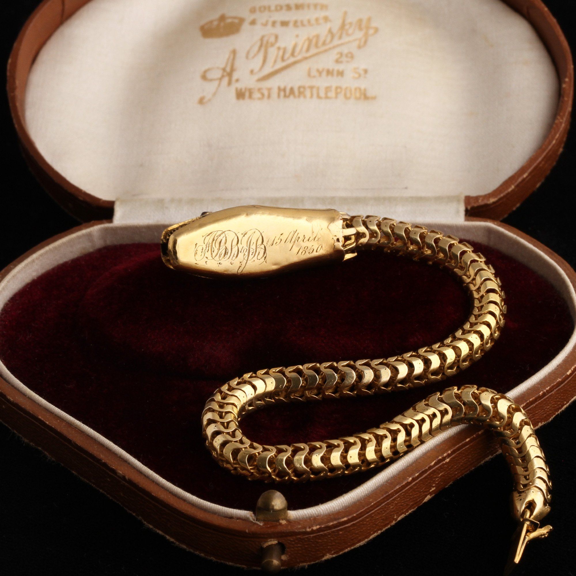 Mid Victorian Garnet Snake Bracelet