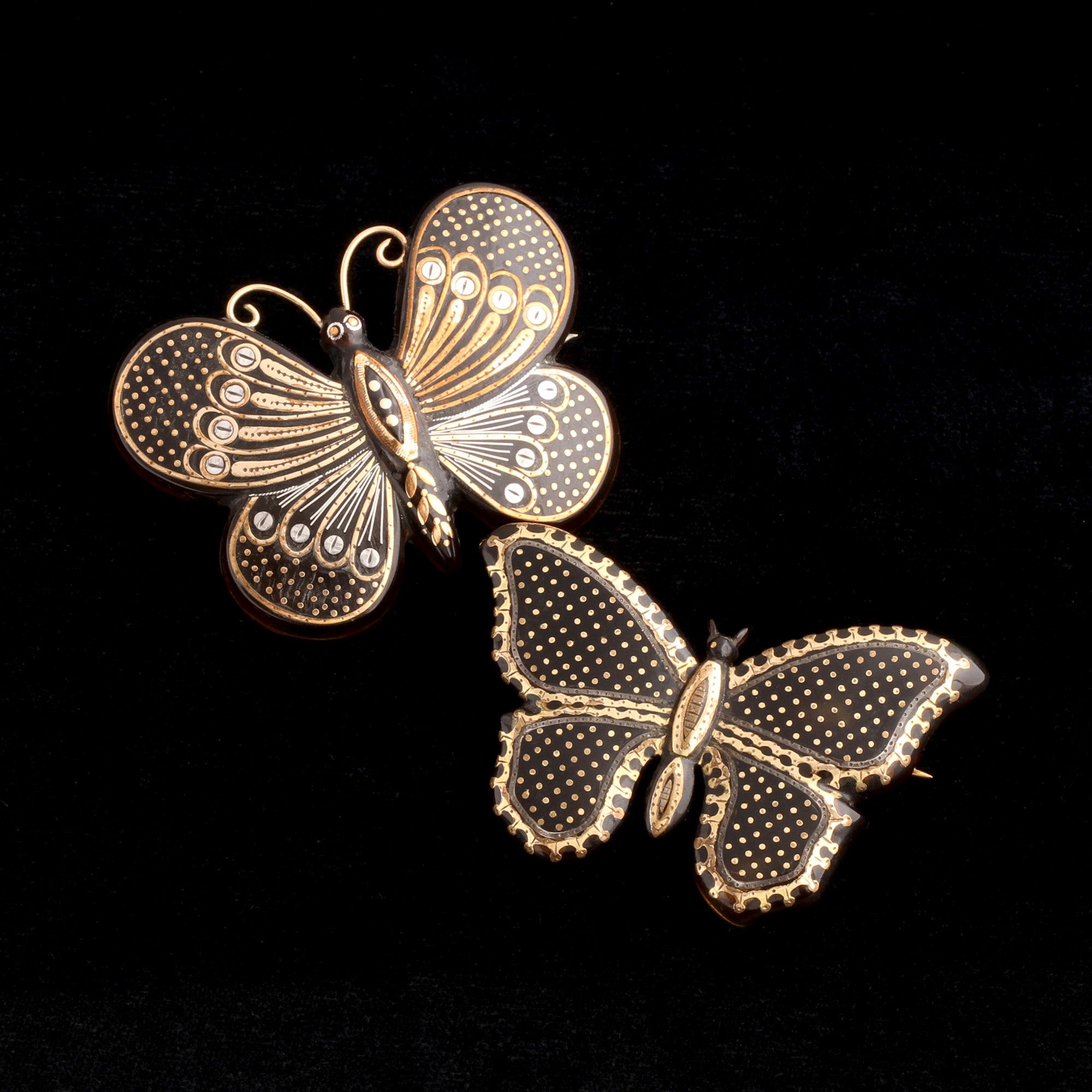 Detail of Victorian Pique Butterfly Brooches