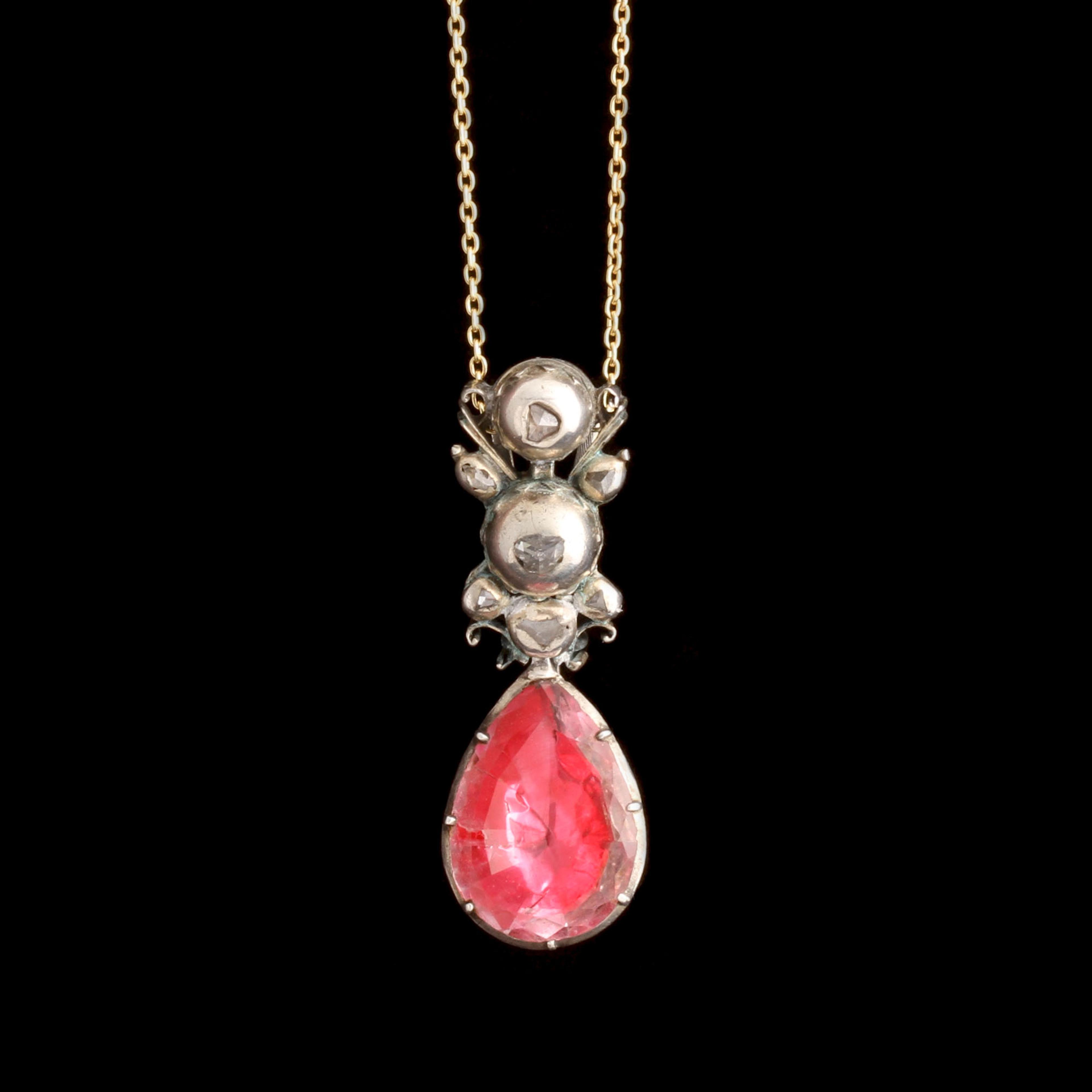 Georgian Diamond & Pink Paste Pendant