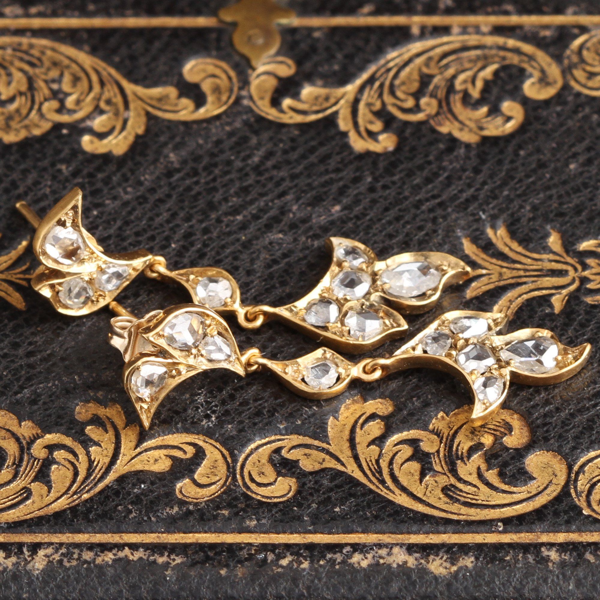 Edwardian Foliate Rose Cut Diamond Earrings