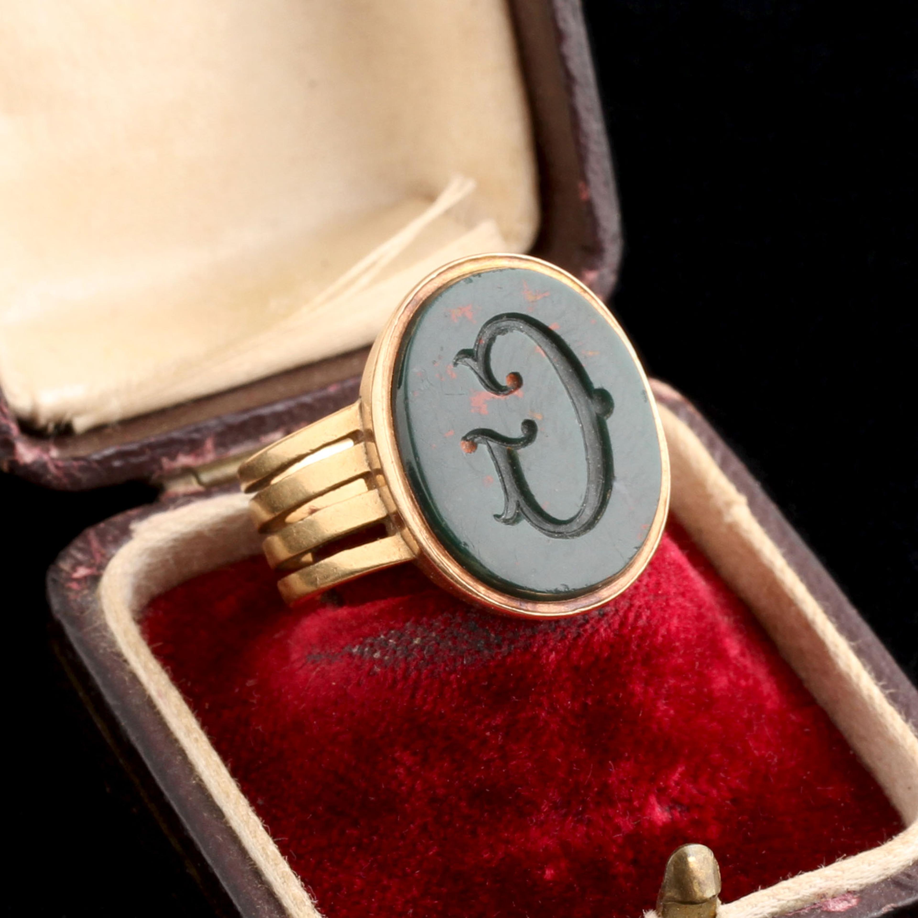 Victorian Bloodstone "G" Signet Ring