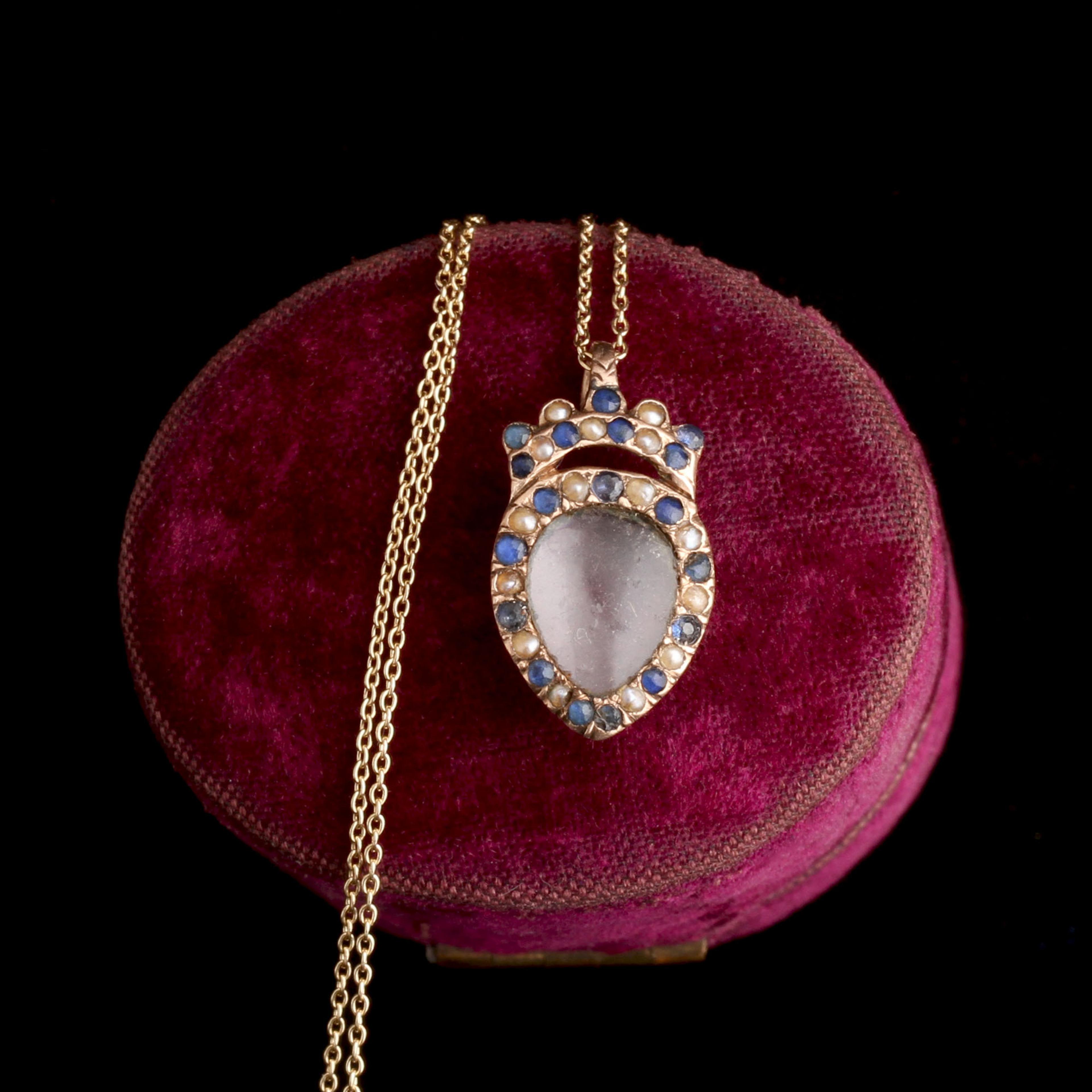 Georgian Sapphire & Seed Pearl Miniature Heart Locket