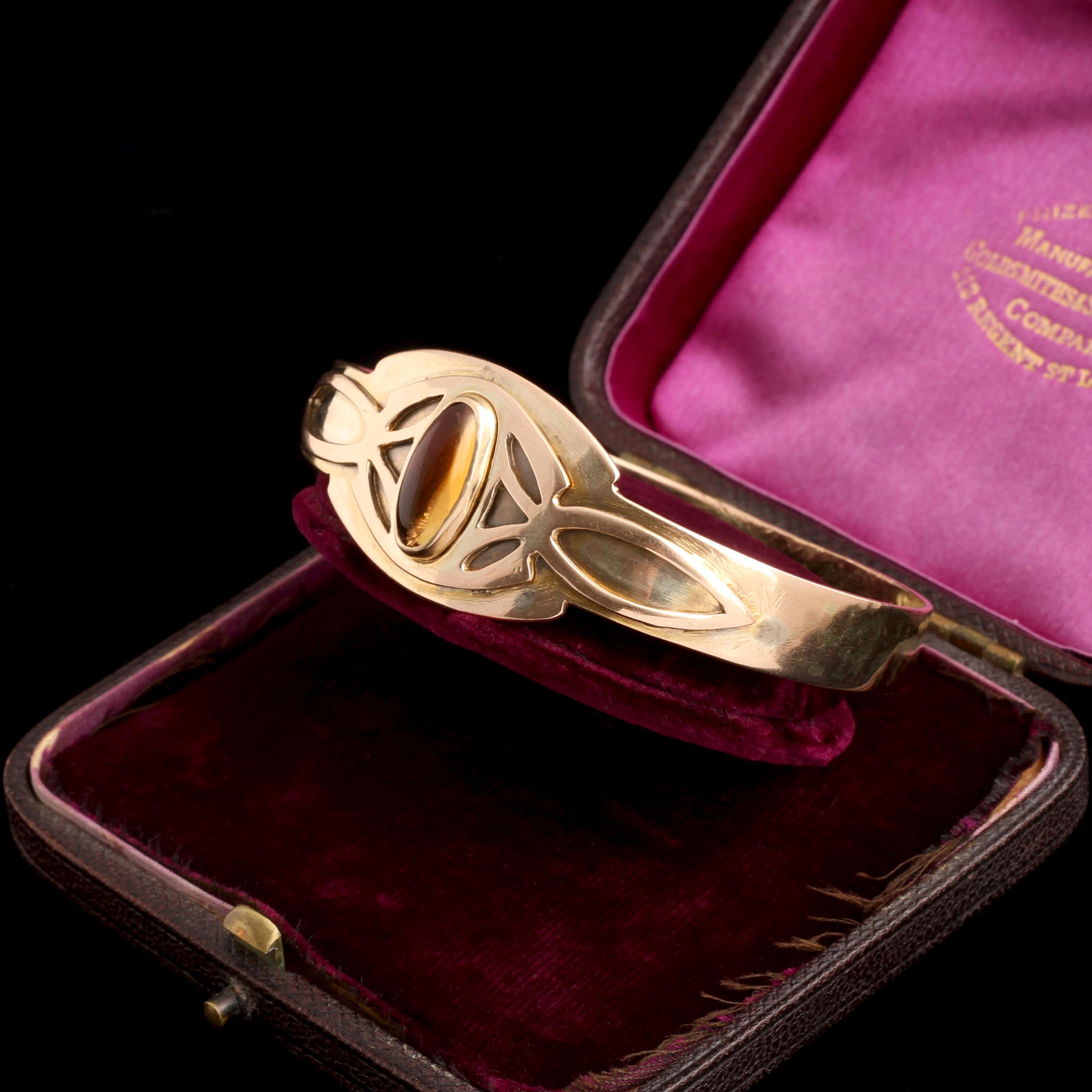 Arts & Crafts Gold & Citrine Bangle