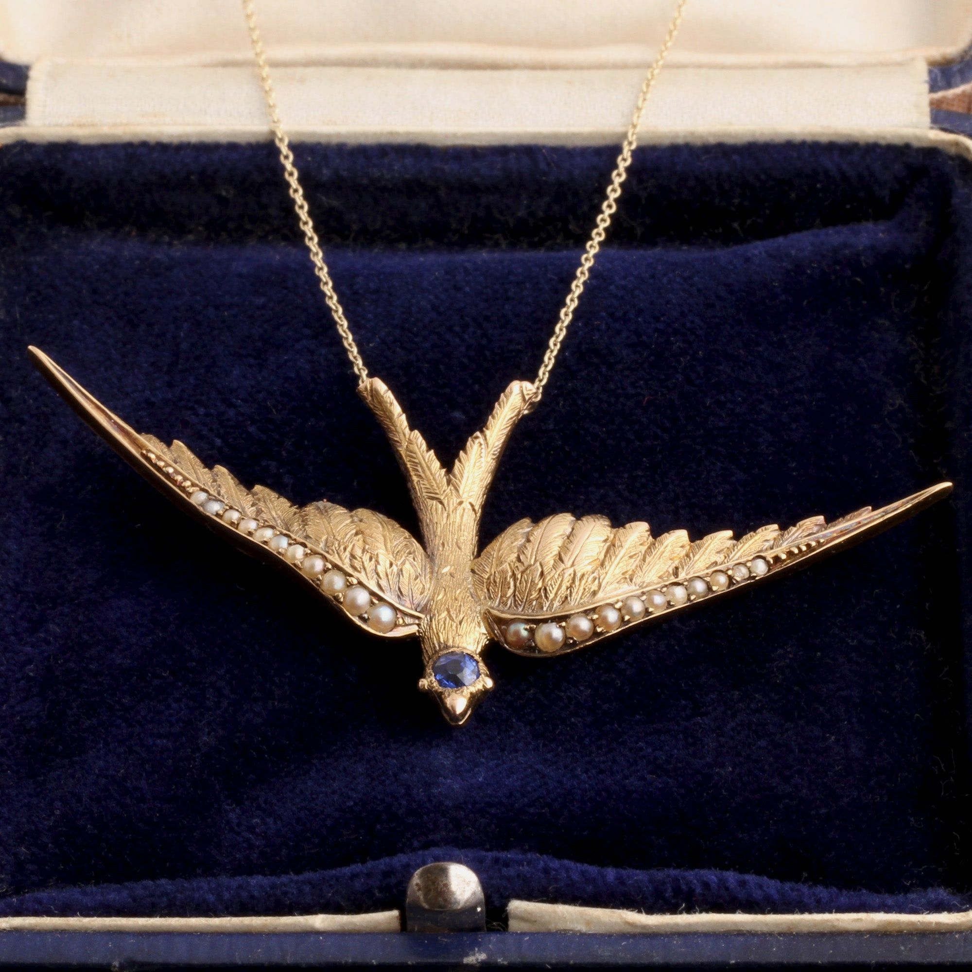 Victorian Sapphire & Pearl Swallow Necklace