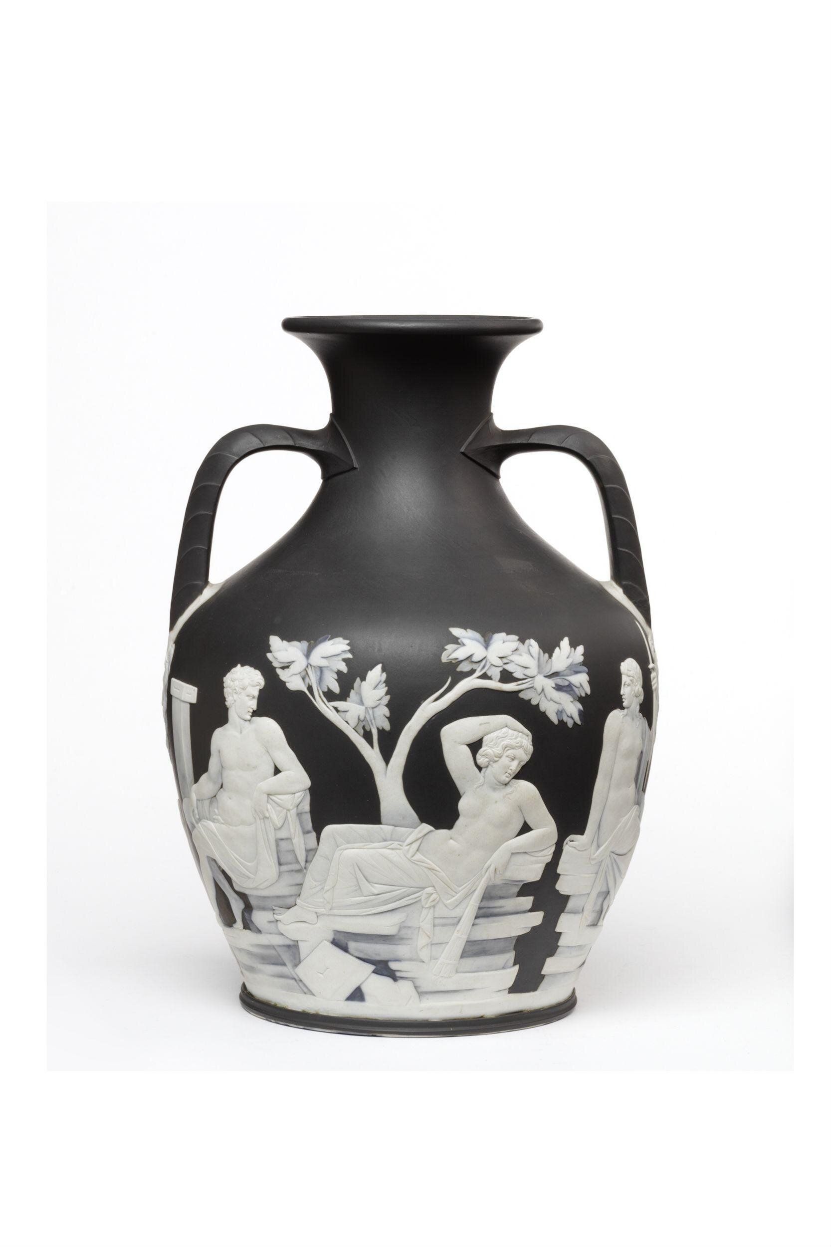 Josiah Wedgwood's Portland Vase, ca.1840-60.  He made many editions of the Vase.  This is the first edition. The Victoria & Albert Museum. 