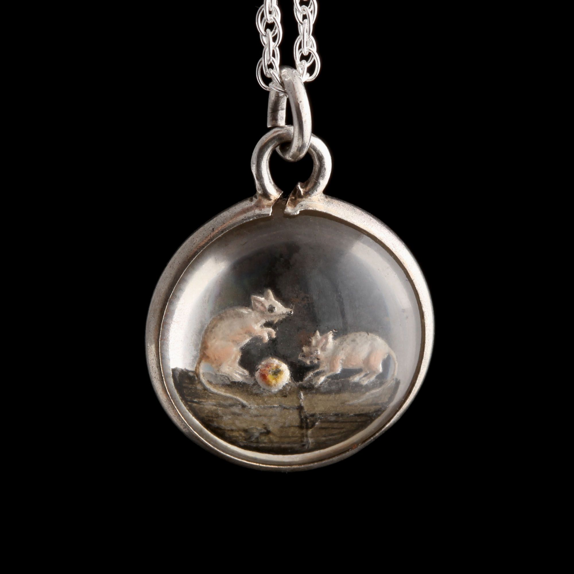 Victorian Reverse Carved Glass Mice Pendant