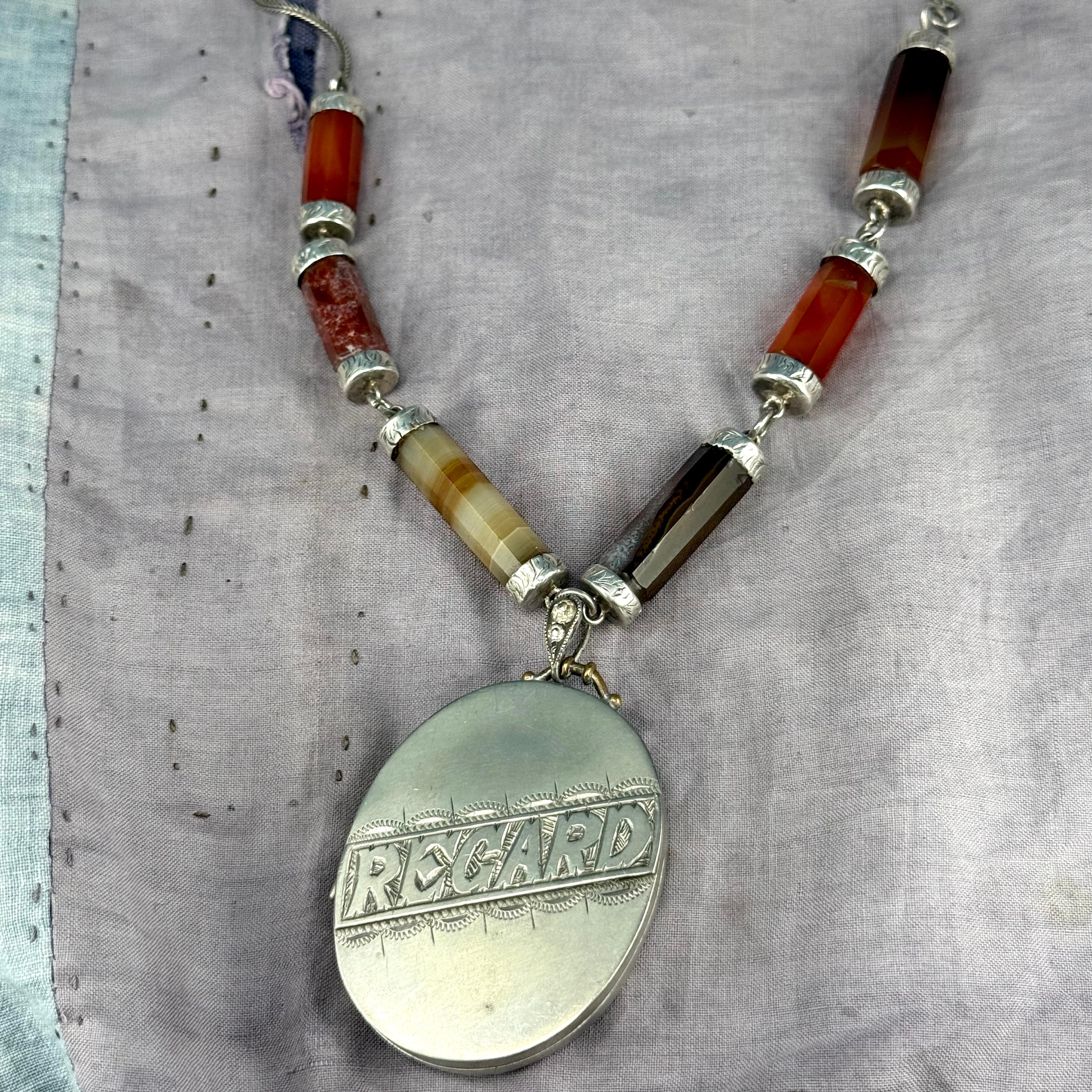 Sweetheart Locket on Scottish Agate Chain