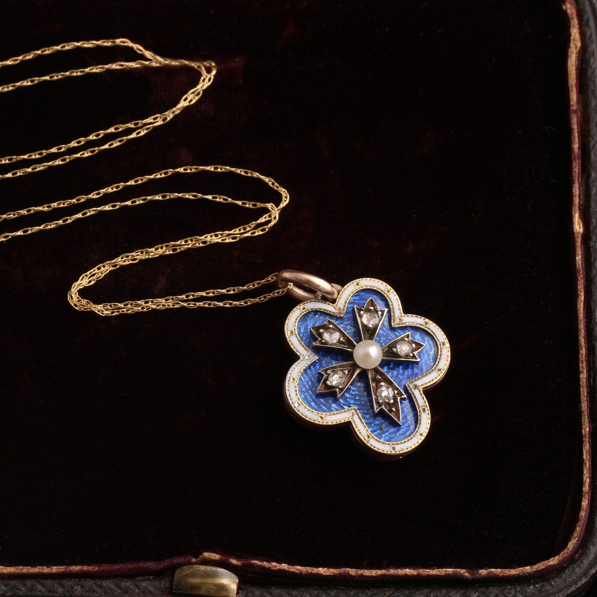 Victorian Enamel, Diamond & Pearl Pansy Pendant