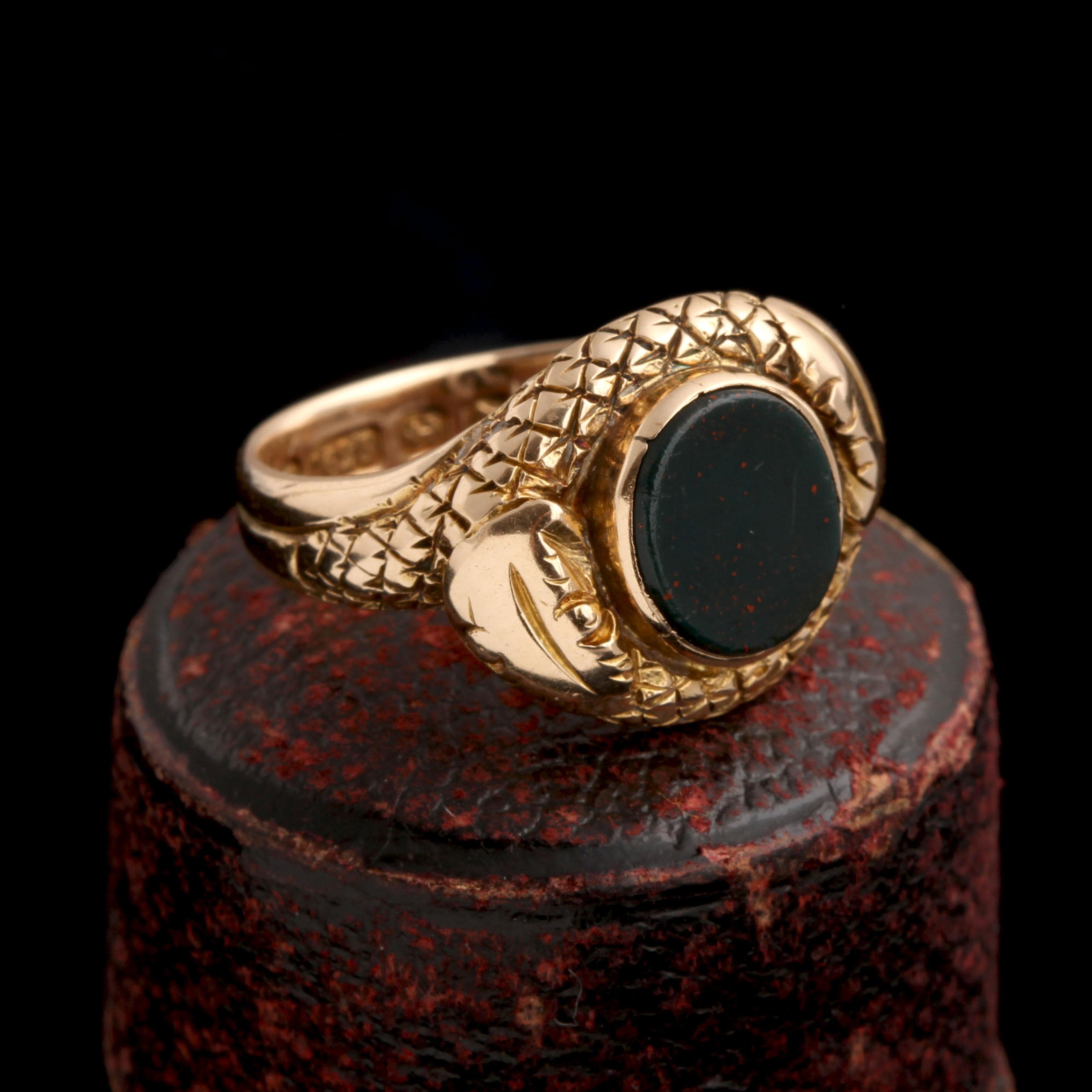 Victorian Coiled Snakes & Bloodstone Signet Ring