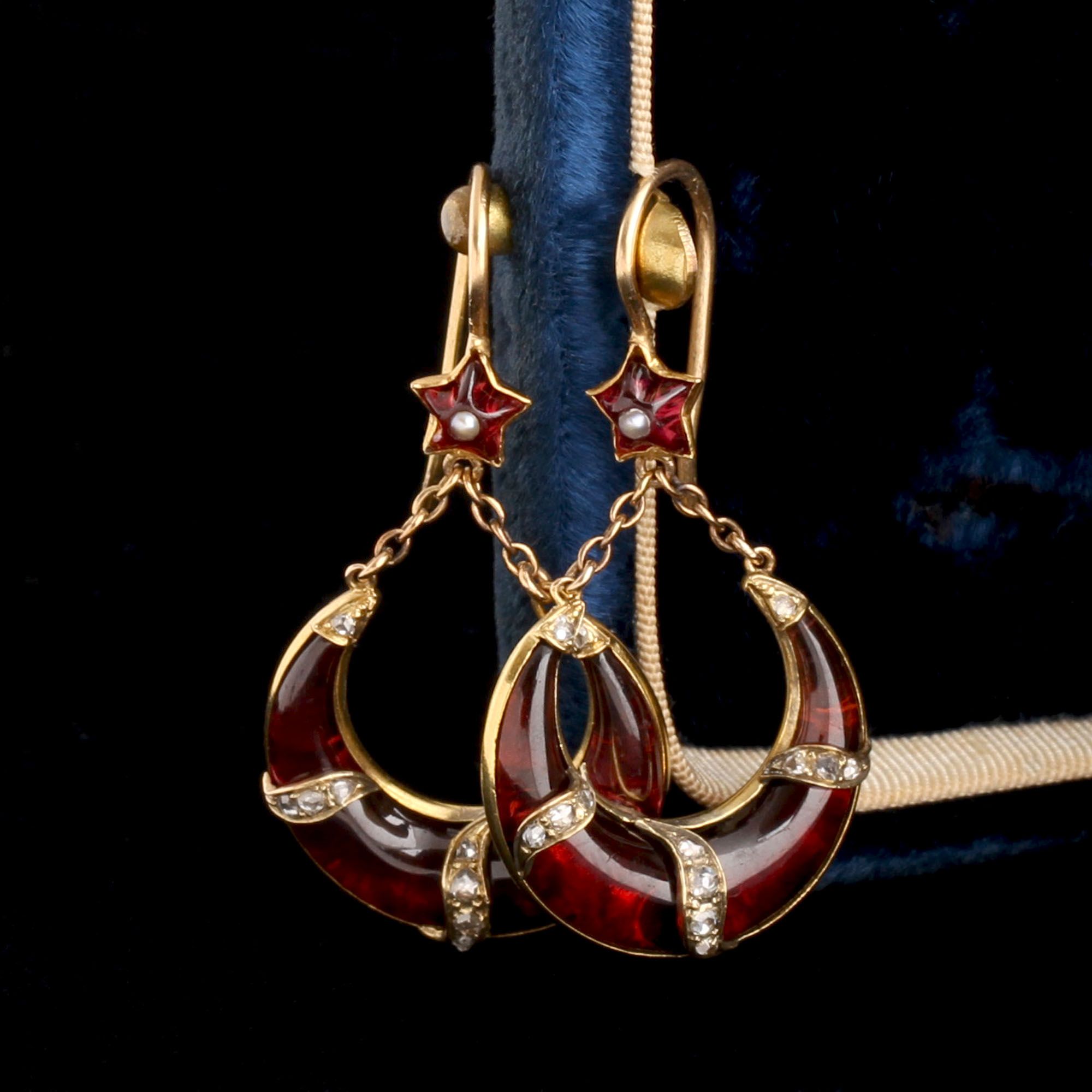 victorian garnet & diamond celestial earrings