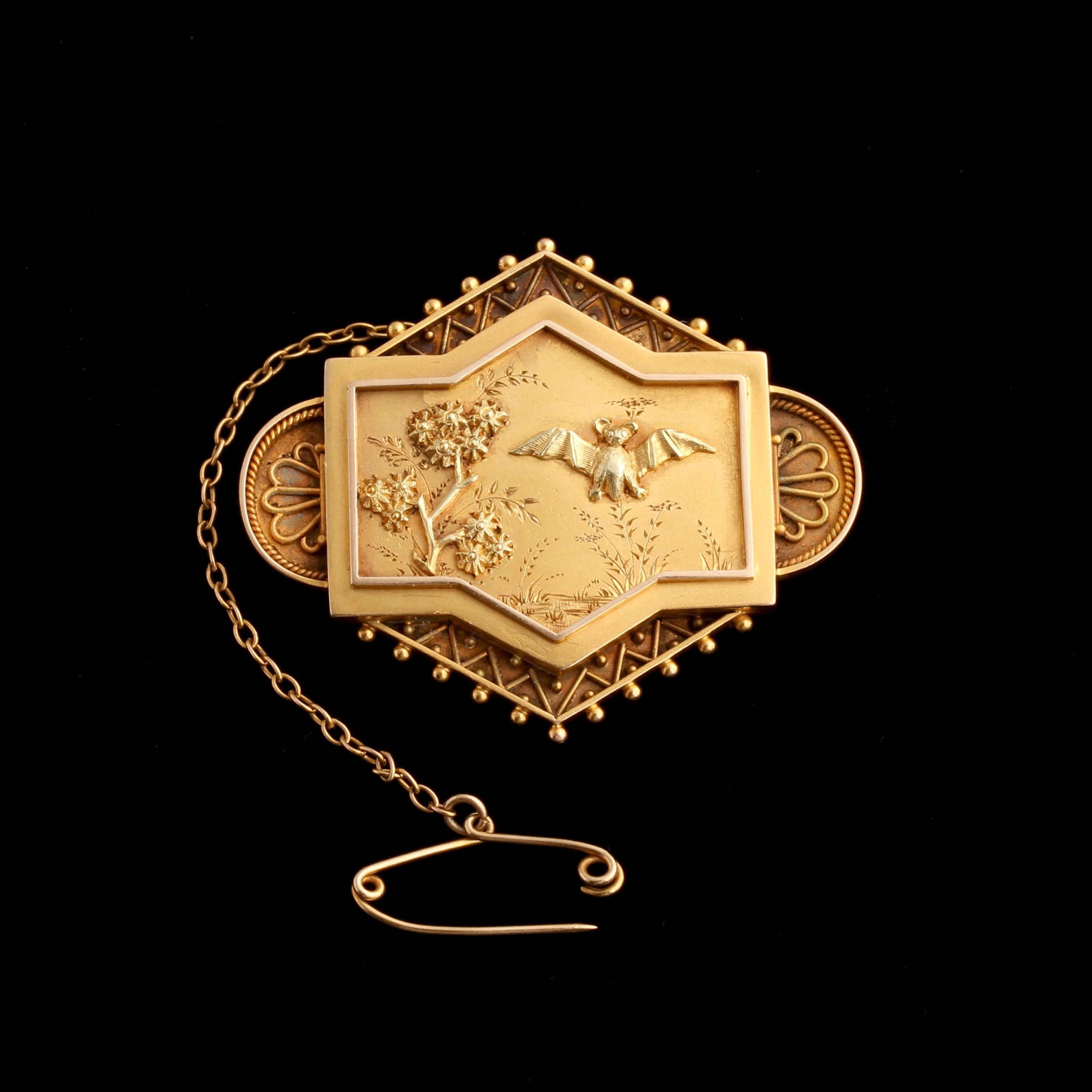 Detail of Victorian Aesthetic Movement Bat Brooch