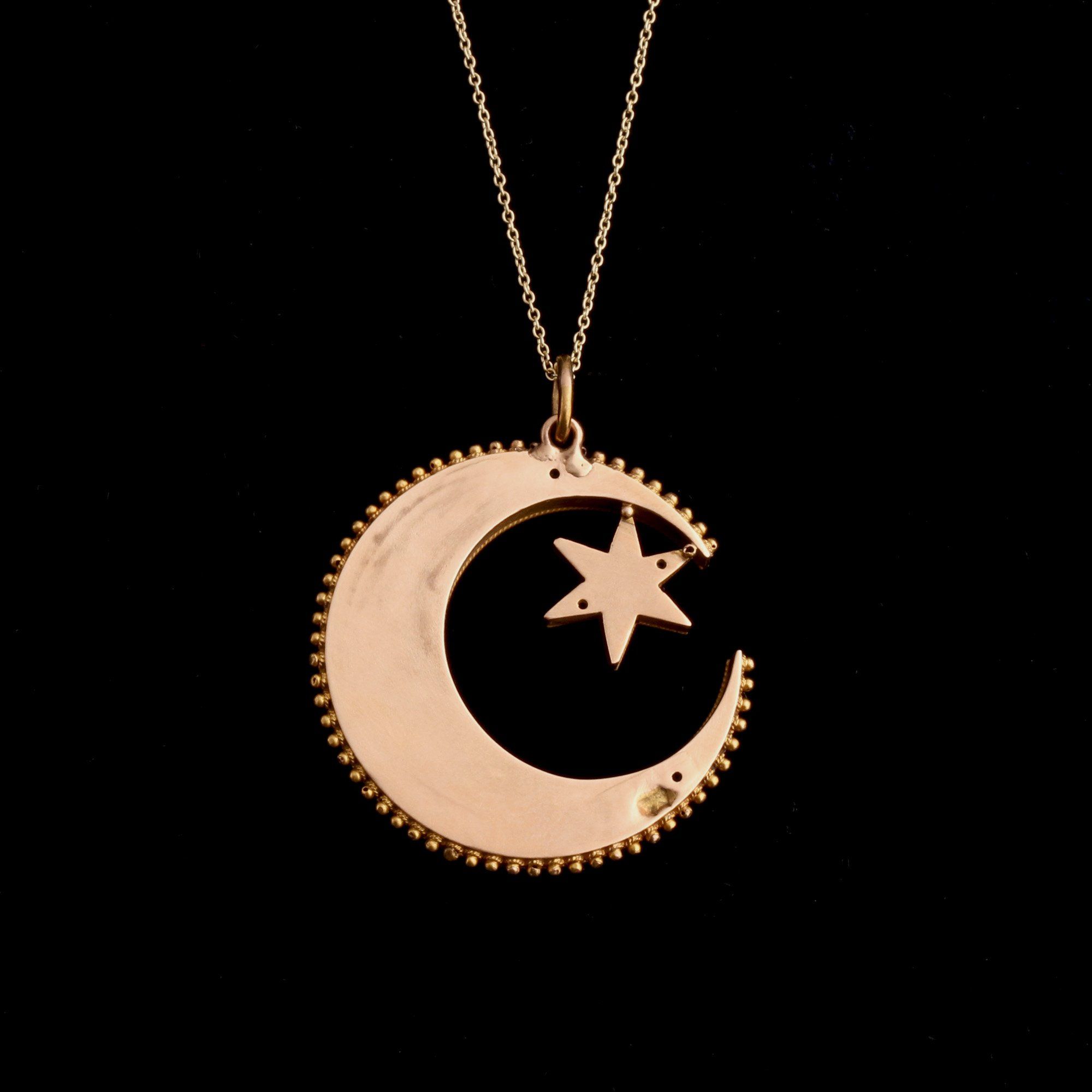 Victorian Moon & Star Cannetille Pendant