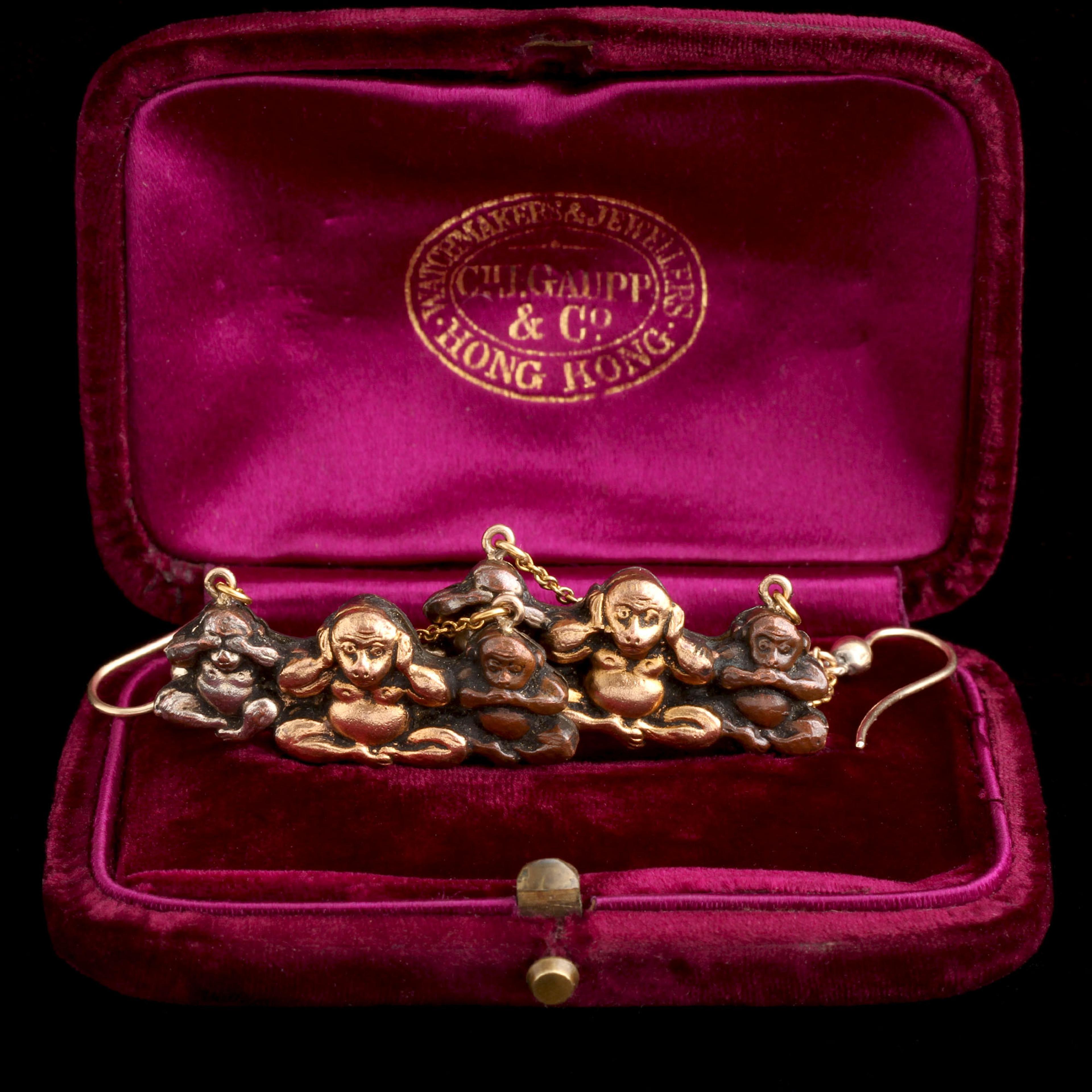 Victorian See, Hear, Speak No Evil Shakudo Monkey Earrings