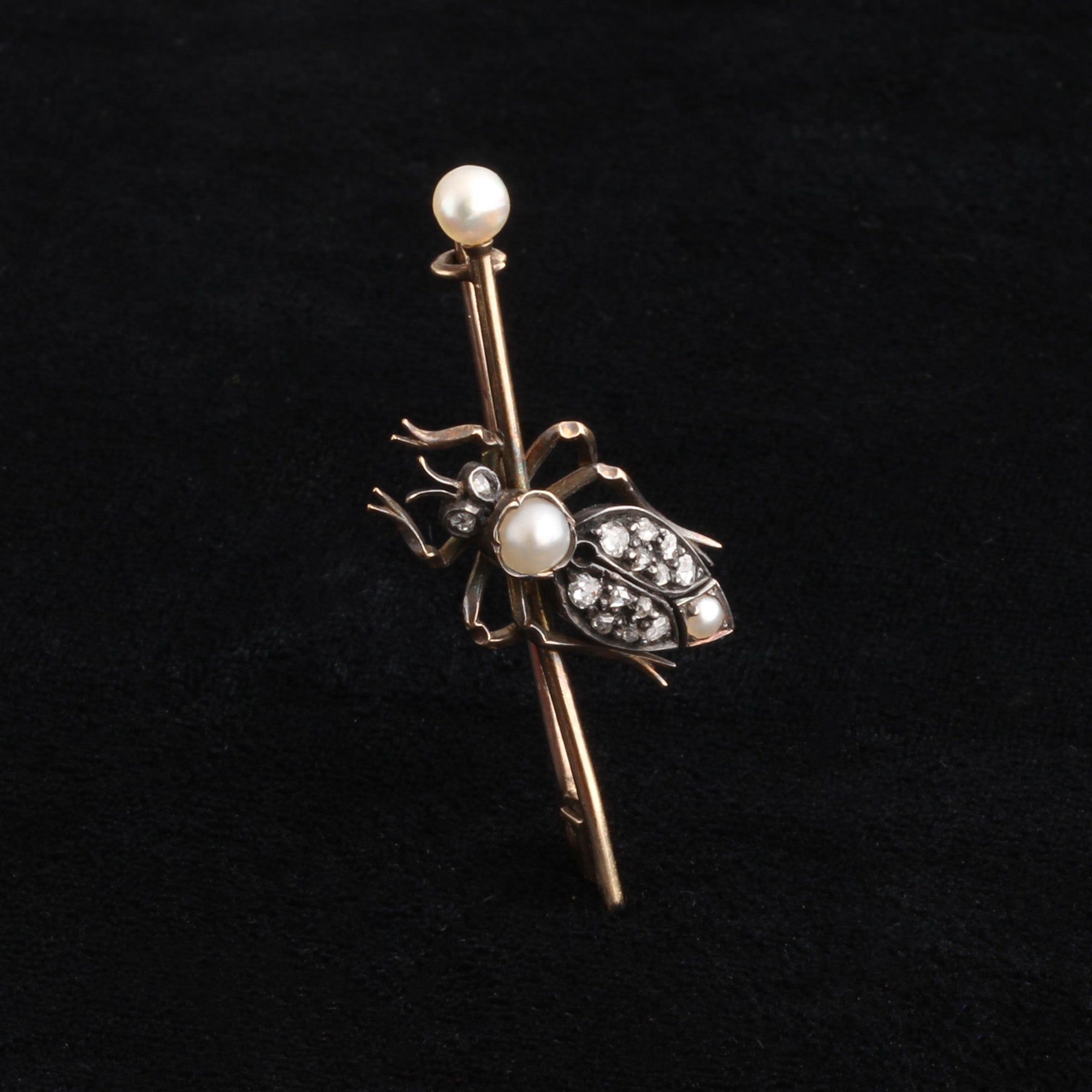 Victorian Diamond & Pearl Insect Brooch