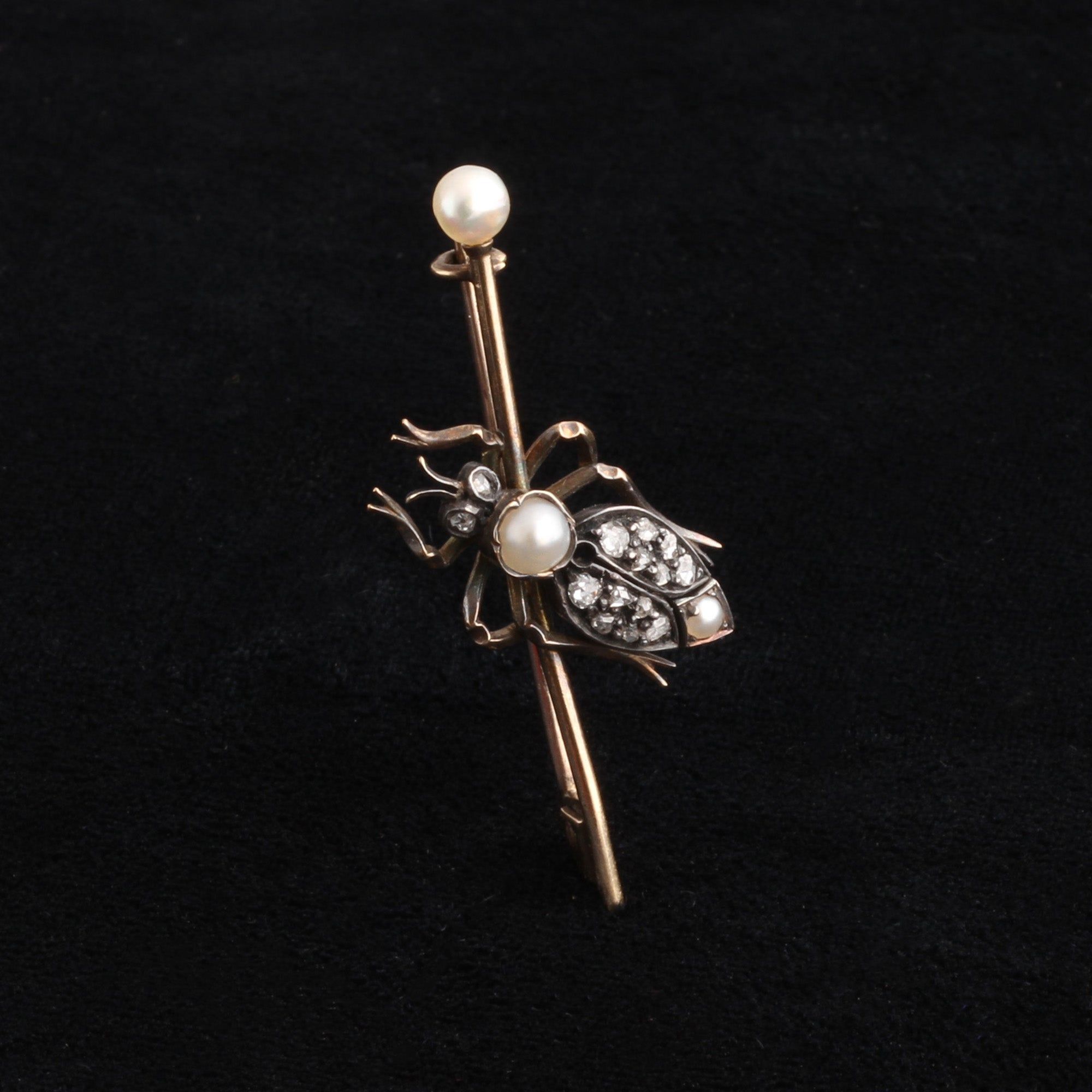 Victorian Diamond & Pearl Insect Brooch