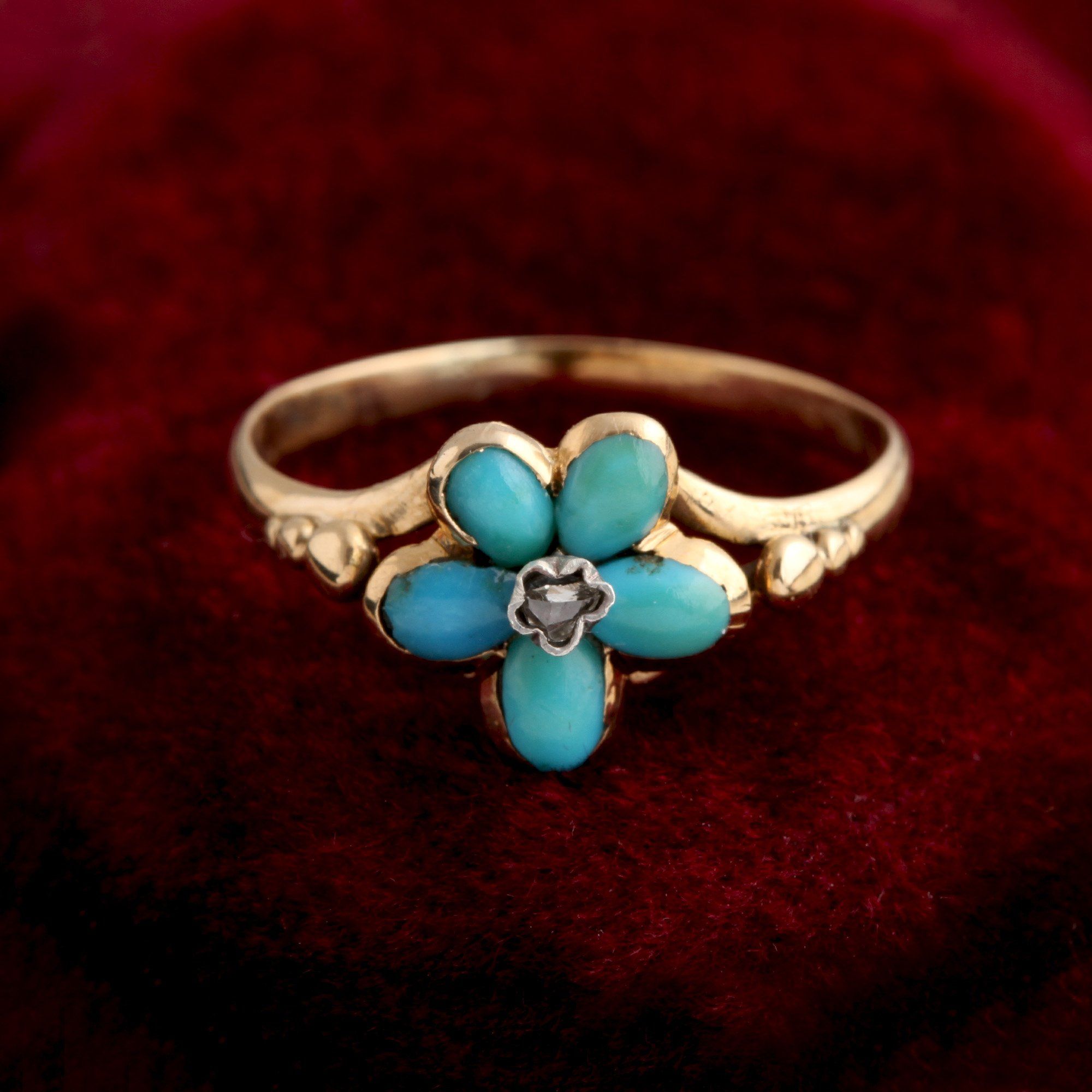 Georgian Turquoise & Diamond Pansy Ring